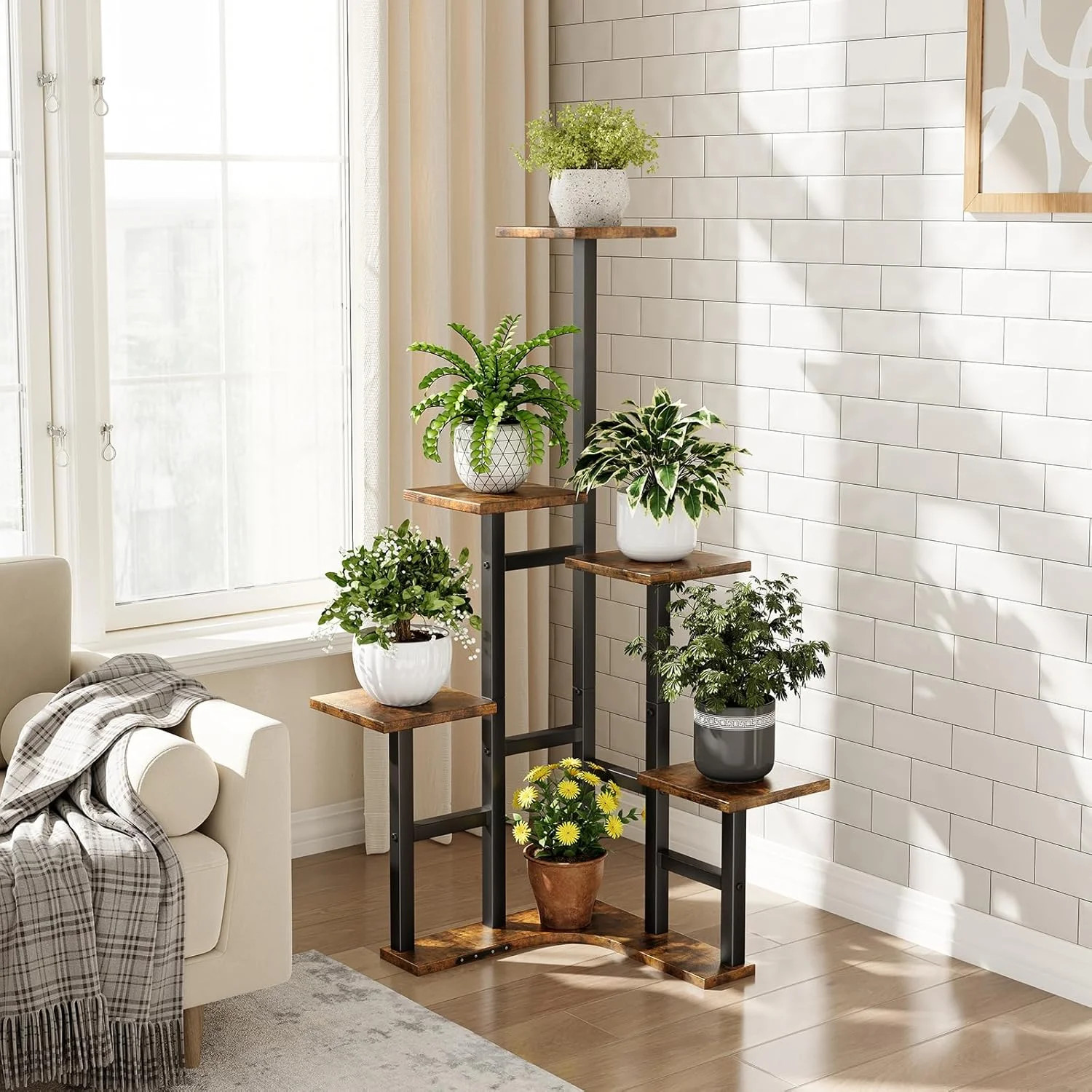 Yzosvki Corner Plant Stand Indoor, 6 Tiered Corner Plant Shelf Flower Stand for