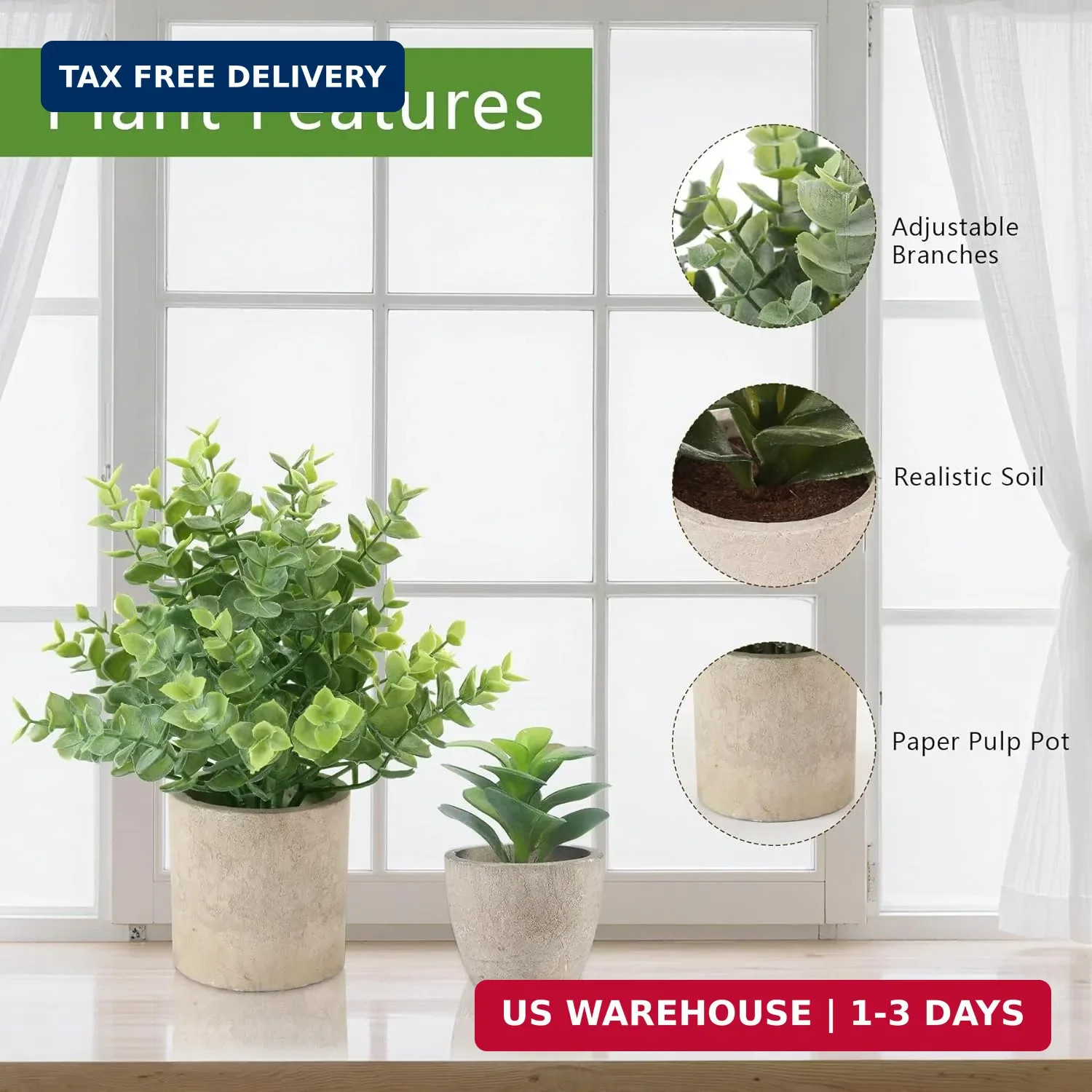 ALAGIRLS 4 Pack Small Fake Plants, 10″ Artificial Plants Indoor Eucalyptus/Rosem