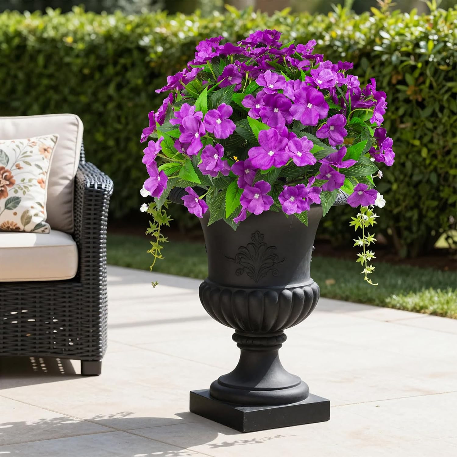 8 Pcs UV Resistant Purple Artificial Impatiens Flowers for Outdoor Decor