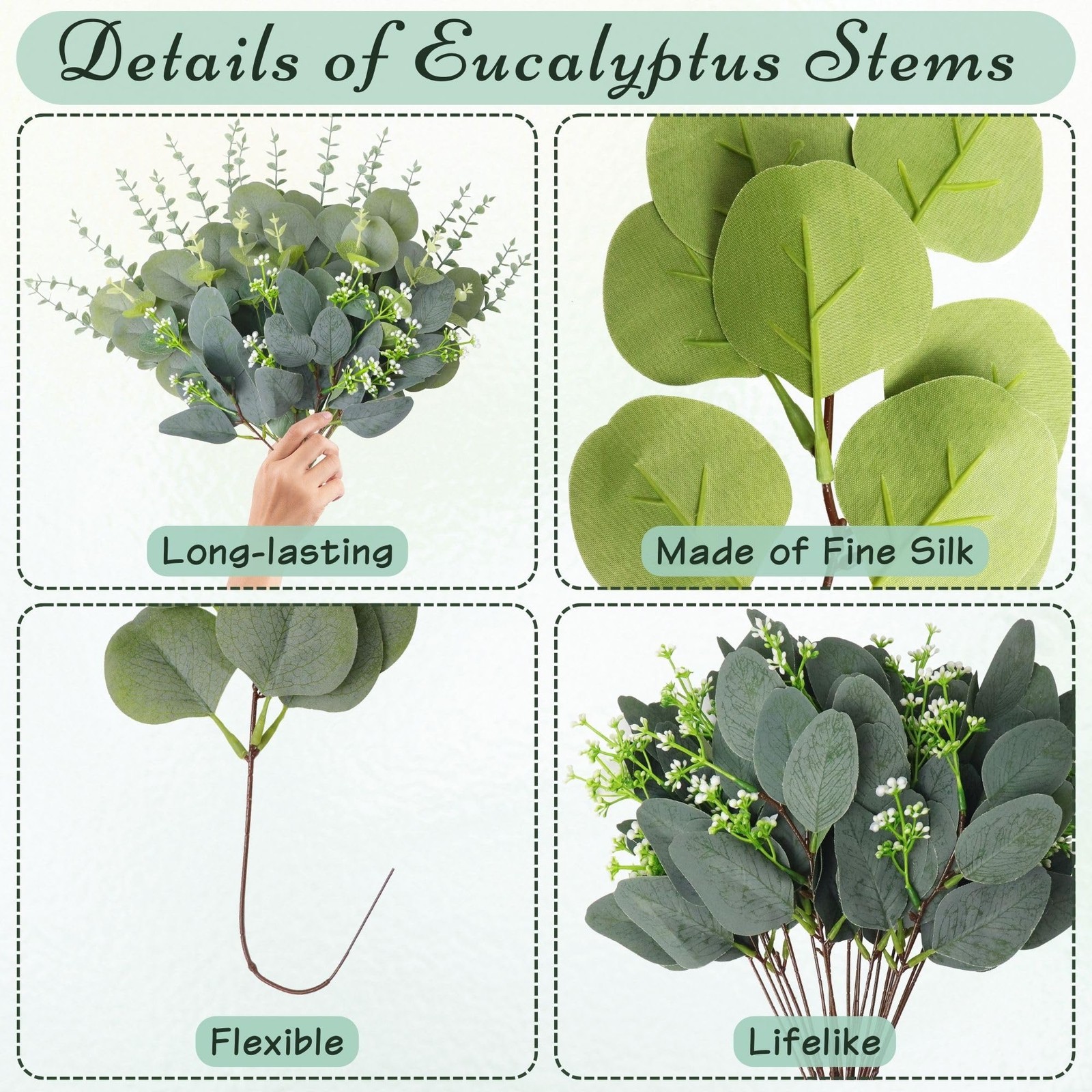 100 Pcs 4 Kinds Mixed Eucalyptus Stems Bulk, Artificial Silver Dollar Eucalyp…