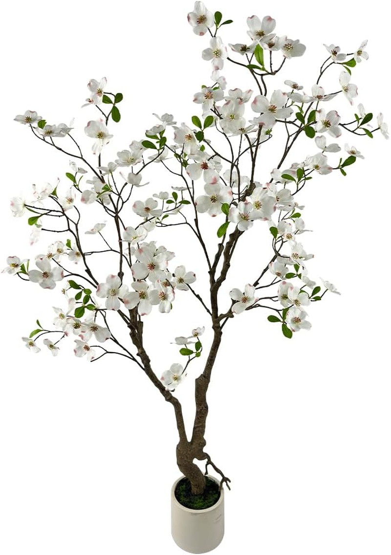5Ft Artificial White Dogwood Potted Flowering Tree | Application: Elegant Faux F