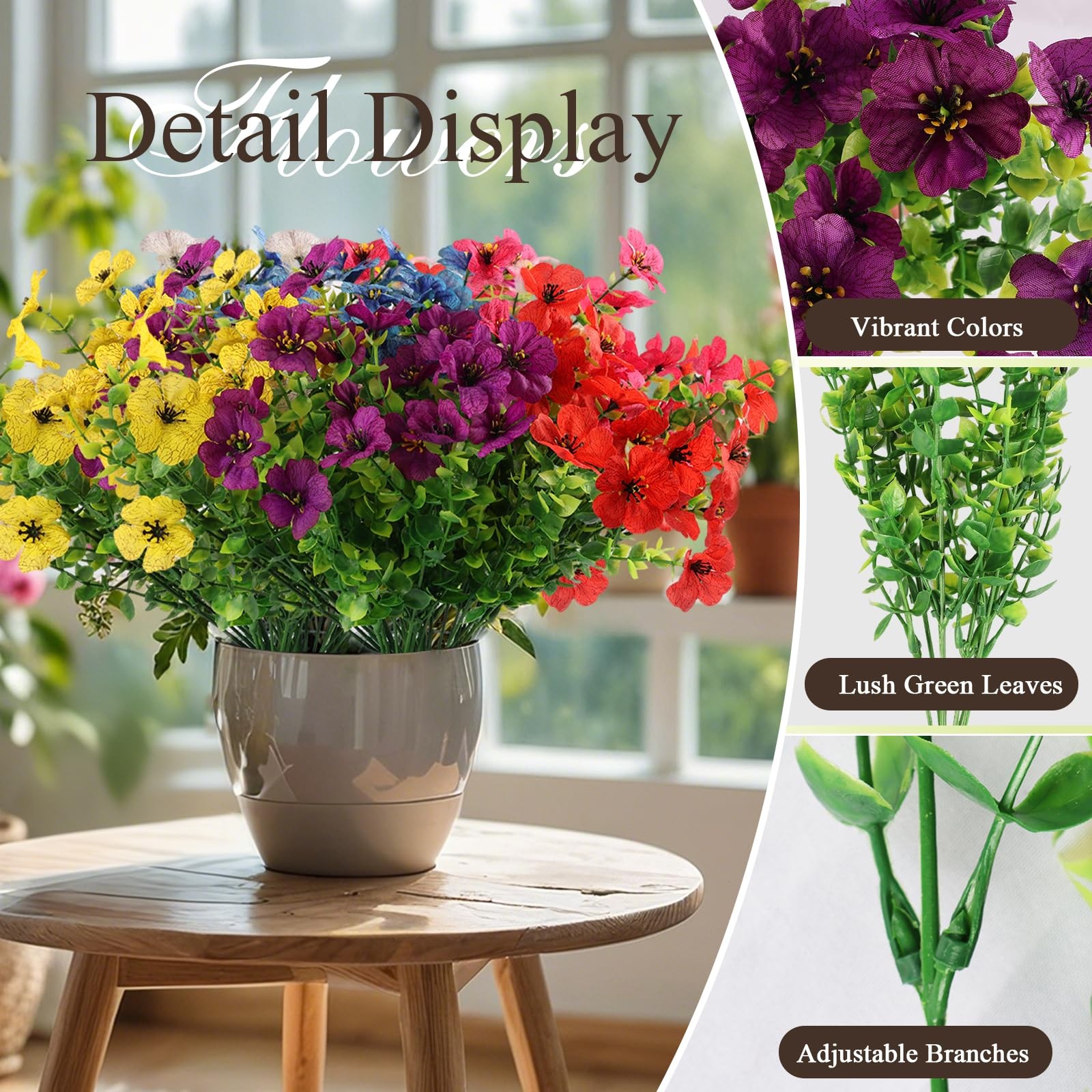 ICEROYCE Artificial Flowers for Outdoors, 16 Bundles UV Resistant Fake Outdoo…