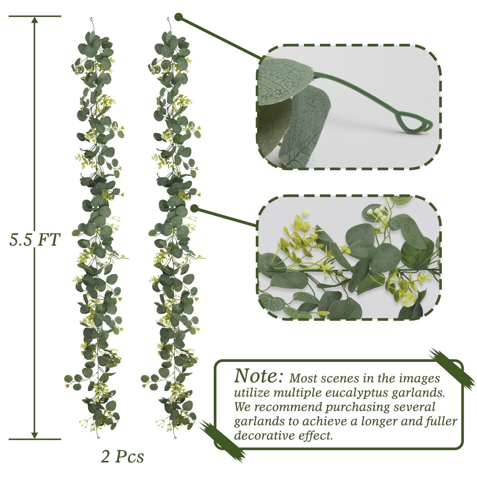 Eucalyptus Garland Faux Silk Leaf Silver Dollar Artificial Greenery Fake Hang…