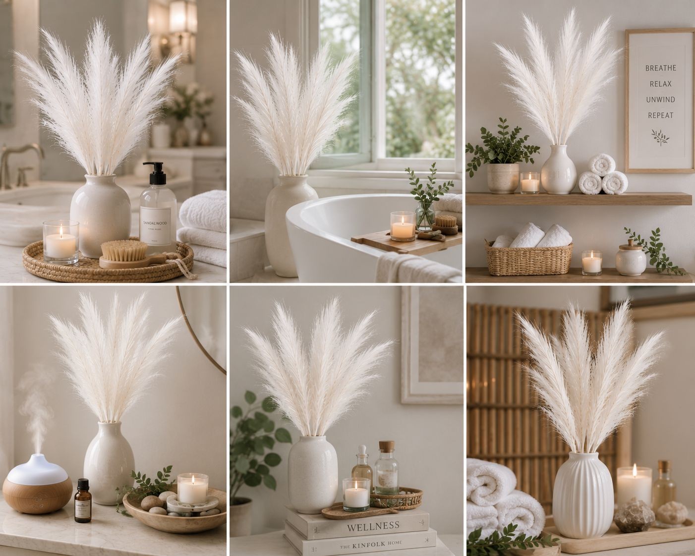 White Faux Pampas Grass Bundle | 3 Artificial Pampas Stems | White Home Decor |