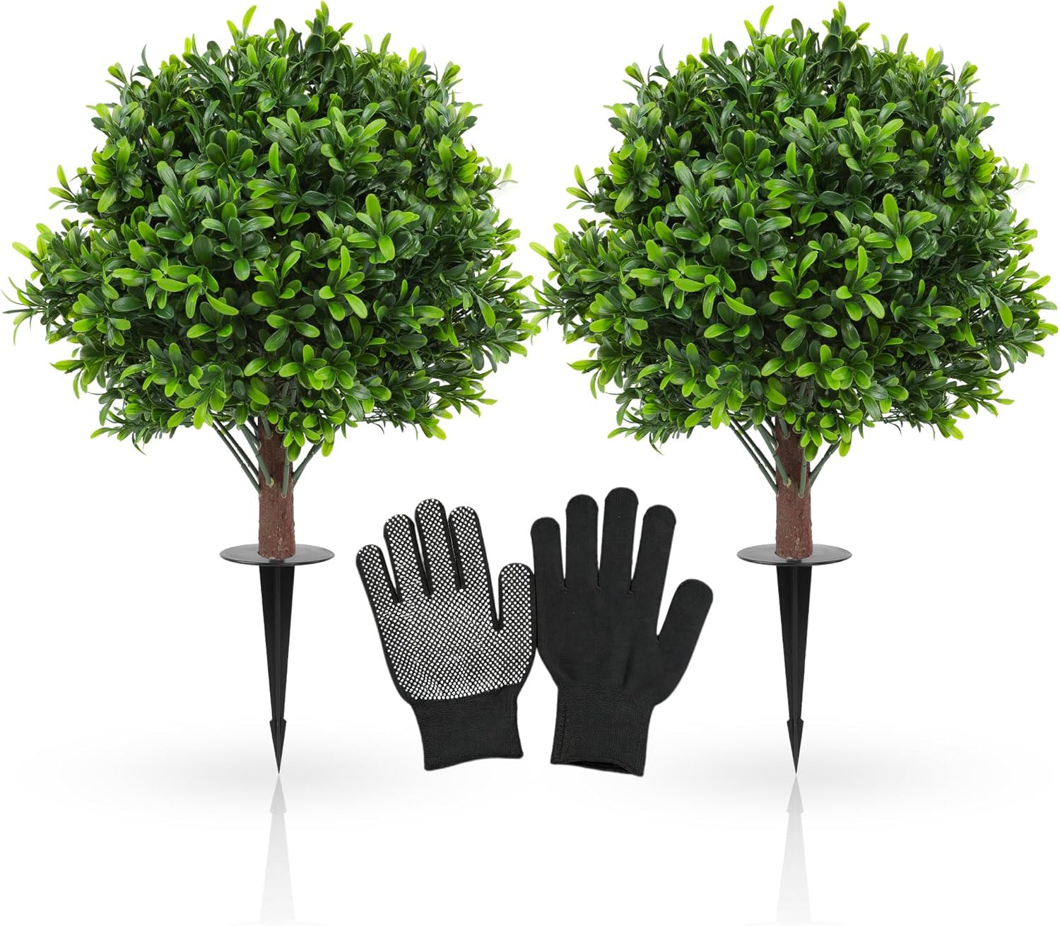 Set of 2 UV Resistant 26″ Artificial Boxwood Topiary Ball Trees for Indoor/Outdo