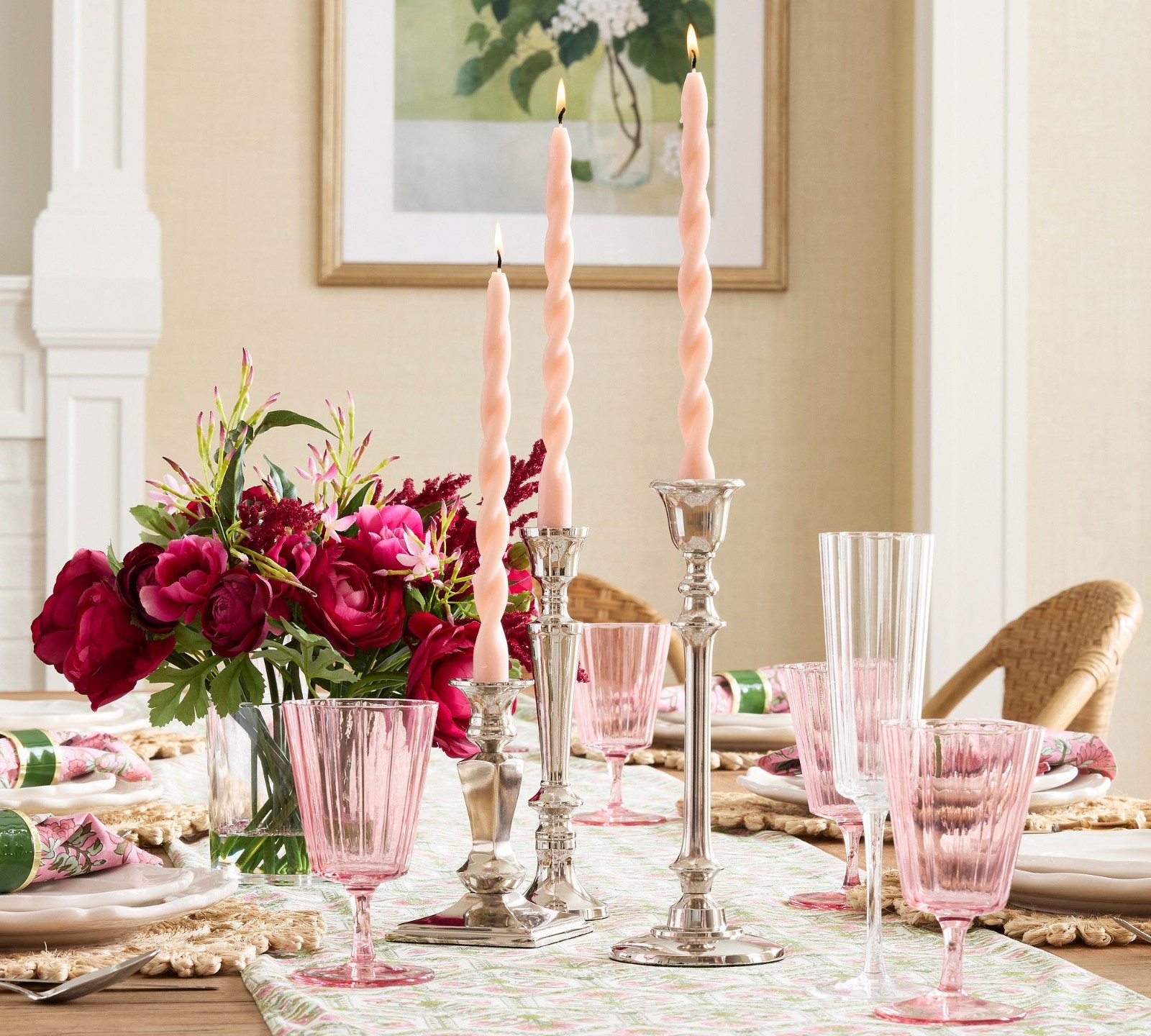 NEW Pottery Barn Faux Composed Pink Jasmine & Peony Floral Flowers Arrangement