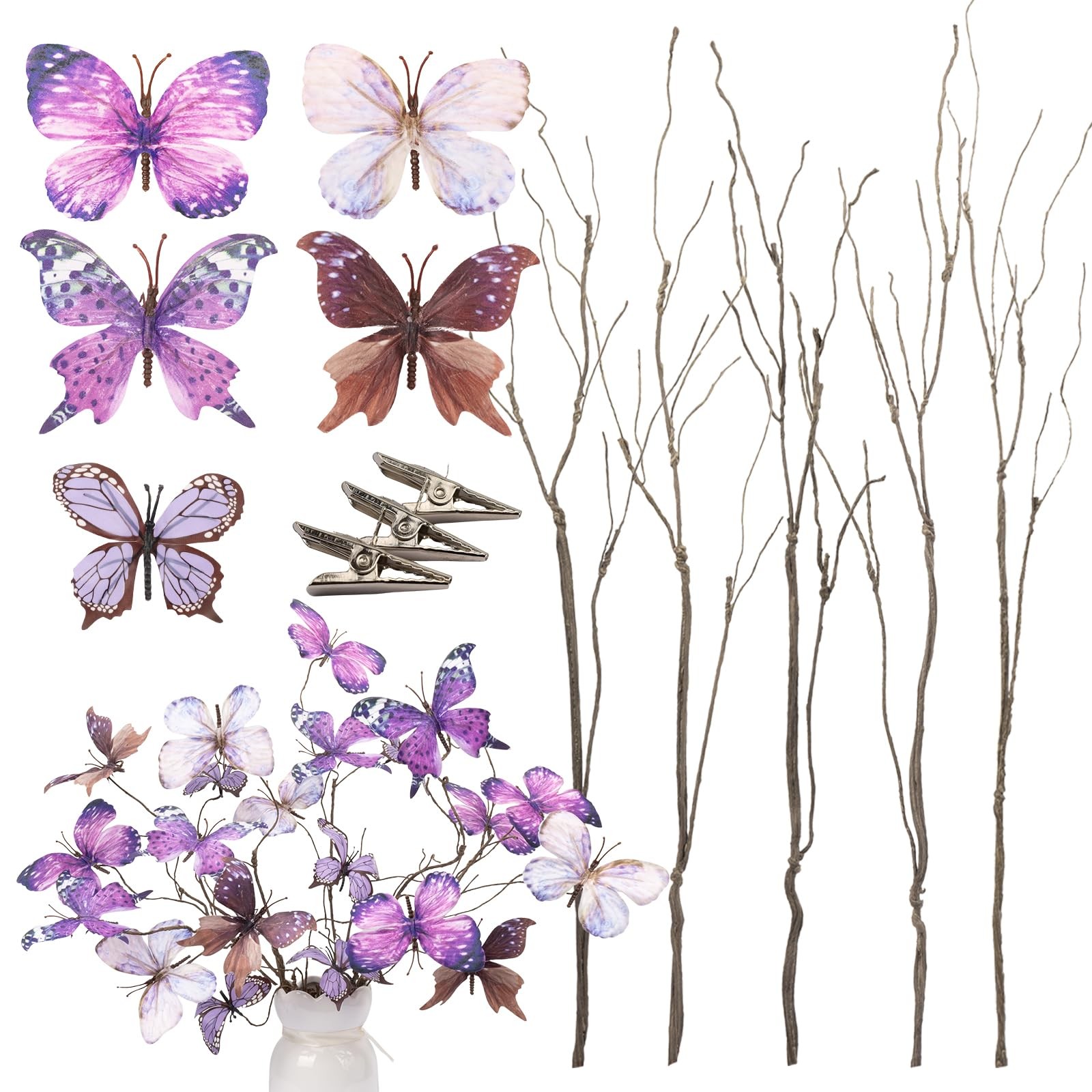 5 Pcs DIY Butterfly Decorations 5 Butterfly Branches with 30 Fake Butterflies…