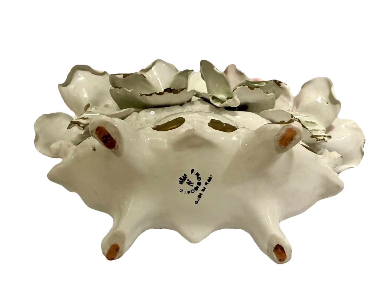 Vintage Capodimonte Italian Porcelain Pink and Yellow Seven Rose Centerpiece
