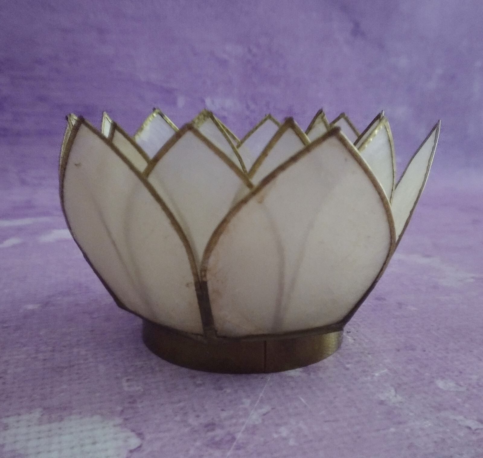 Capiz Shell Candle Holder Brass Accent Vintage Flower Votive Tealight Pillar MCM