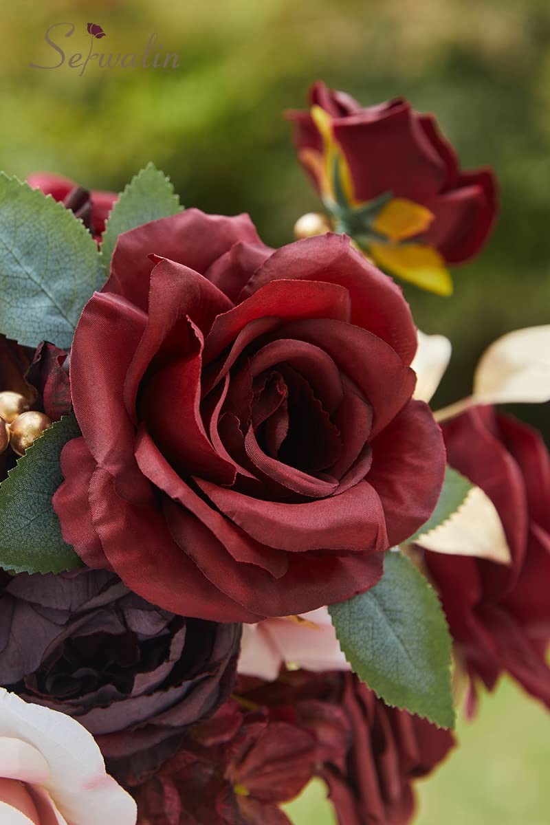 Burgundy Pink Artificial Silk Flowers Deep Red Cake Bridal Bouquet Centerpiece