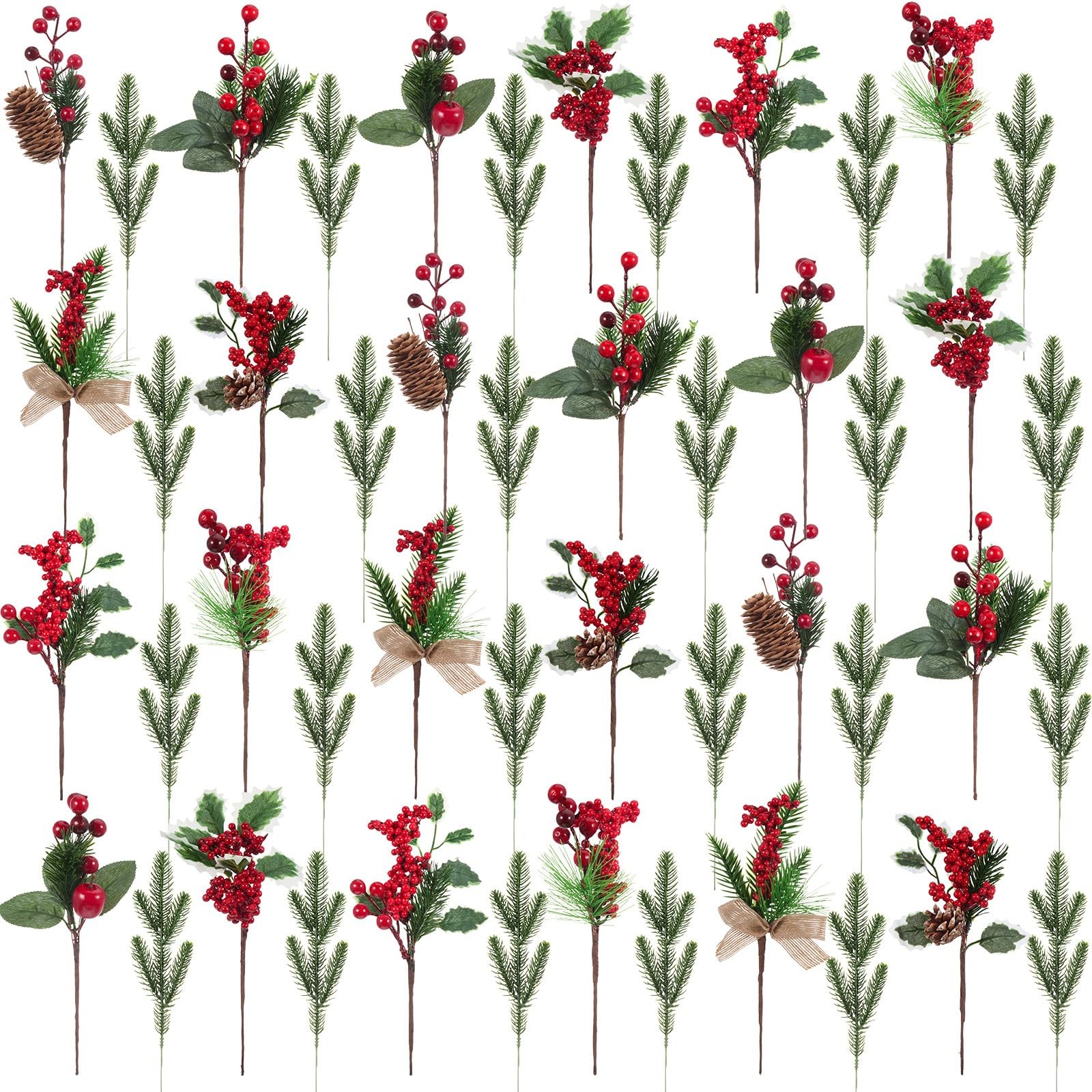 48 Pack Artificial Christmas Tree Picks Include 24 Christmas Tree Cuttings wi…