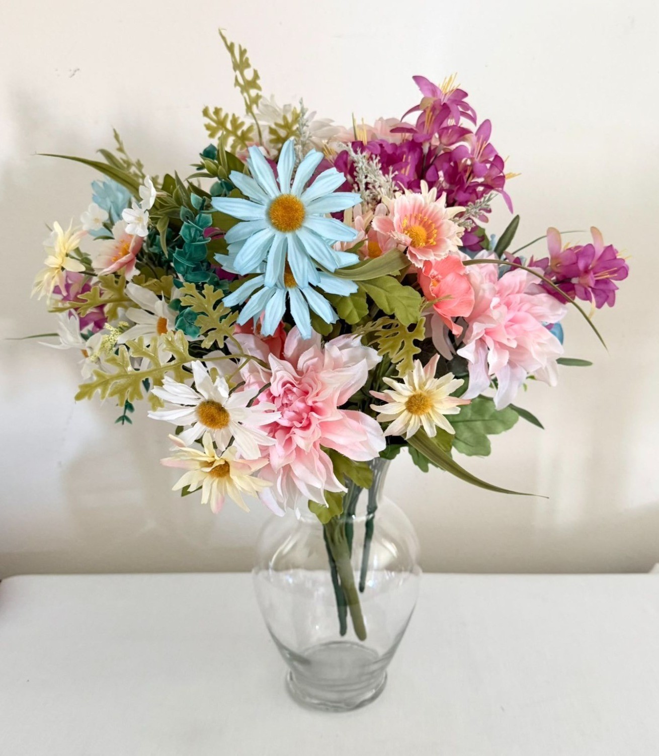 Large Silk Flower Arrangement from Upcycled Mixed Florals Hand Painted Details