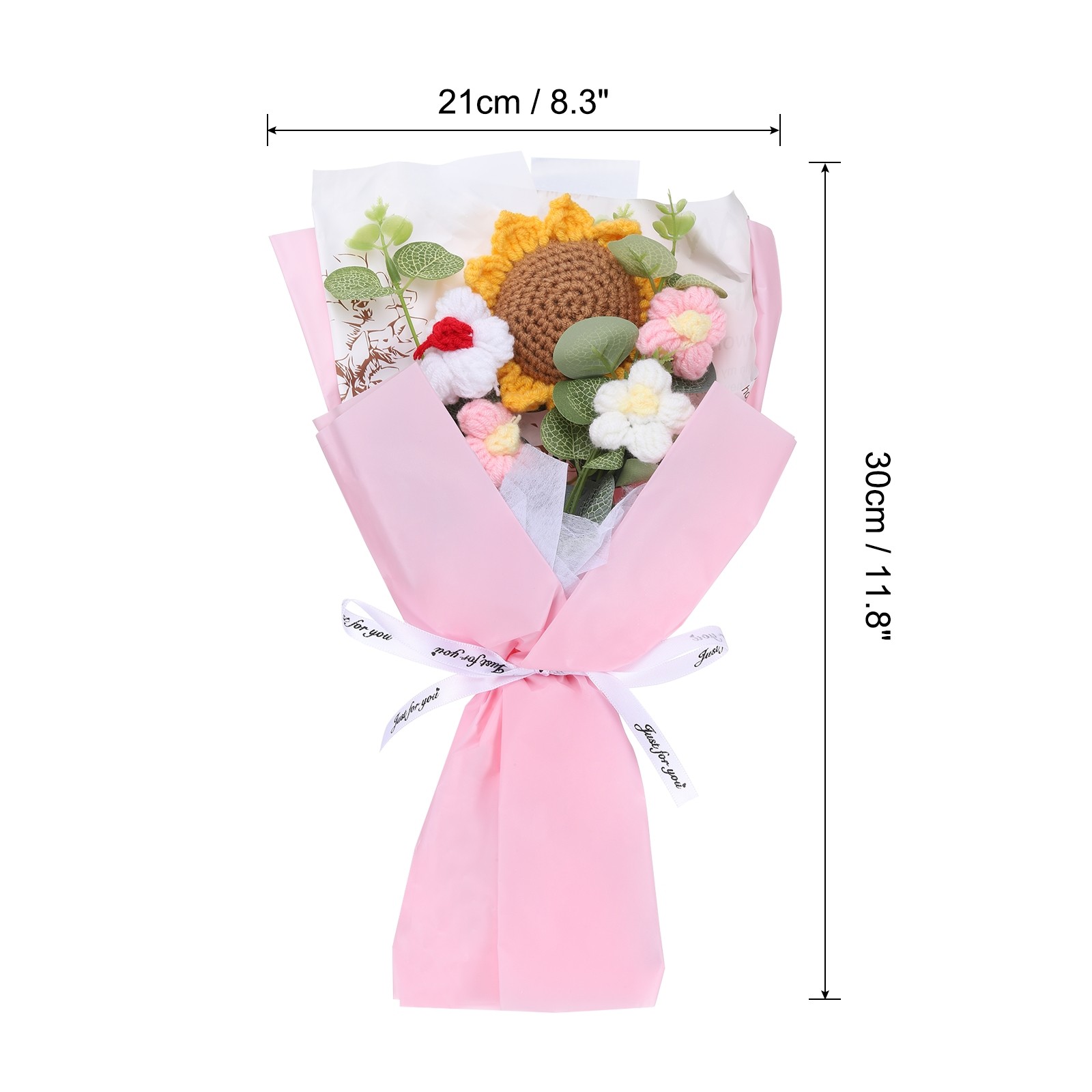 Crochet Flowers Bouquet Handmade Artificial Bouquet Sunflower Pink New