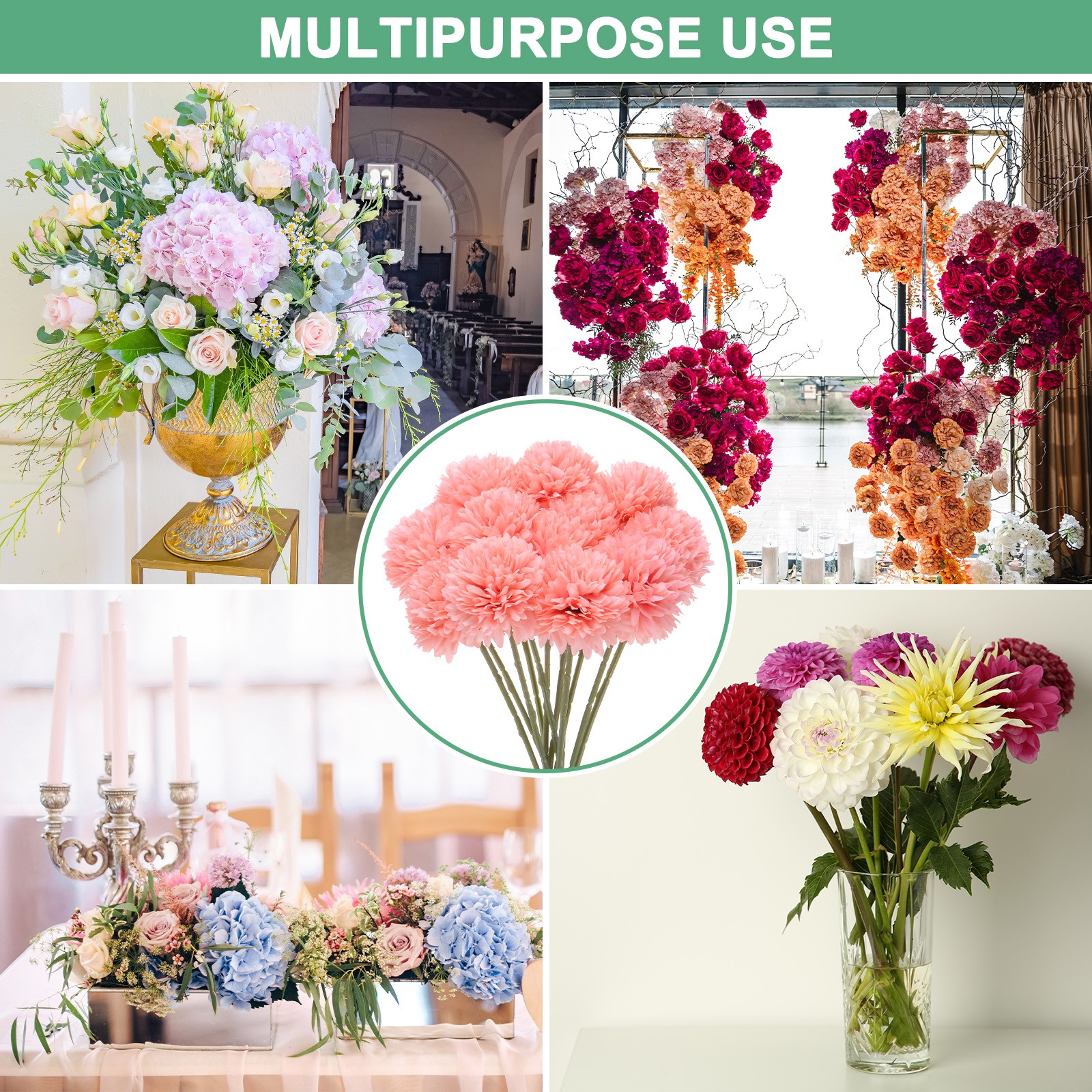 12-Pack Artificial Chrysanthemum Ball Flowers for Home Decor [Peach Pink]