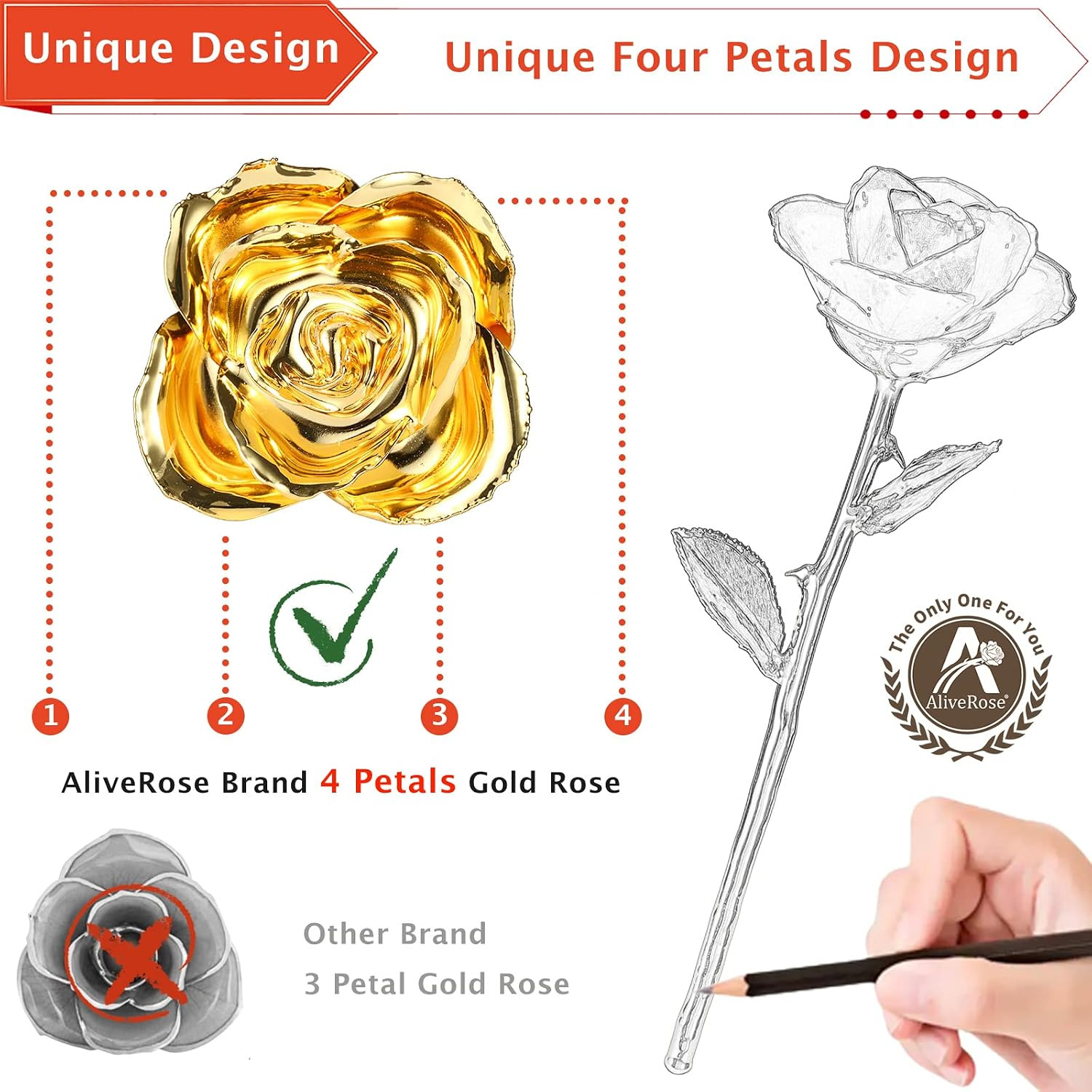 24K Gold Rose, Golden Rose Made from Real Rose – Unique Design Dipped Rose for A