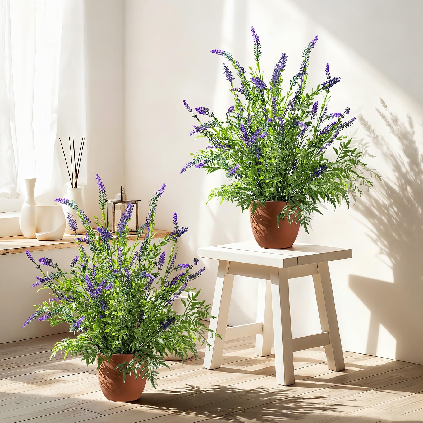 2 Pack Artificial Lavender Plants in Pots Artificial Potted Plants Fake Flowe…