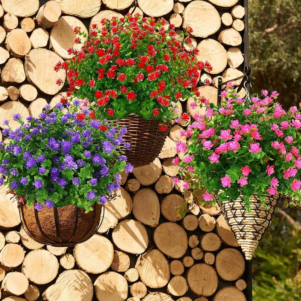 Bright Red Faux Boxwood Plants – Perfect for Weddings & Home Decor, 4 Pack
