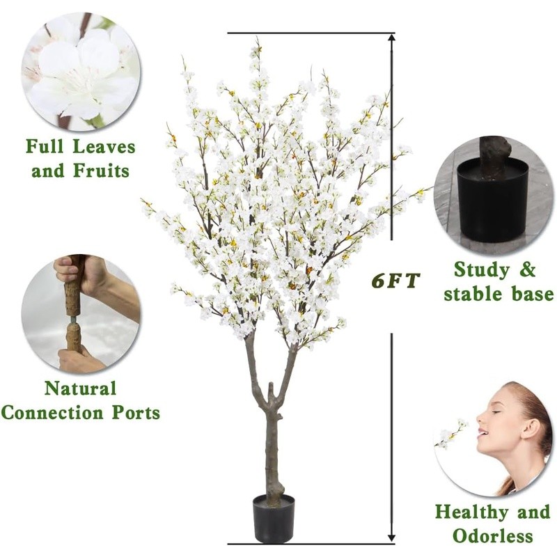 6ft Faux Silk Cherry Blossom Tree Realistic Adjustable Office Home Decor New