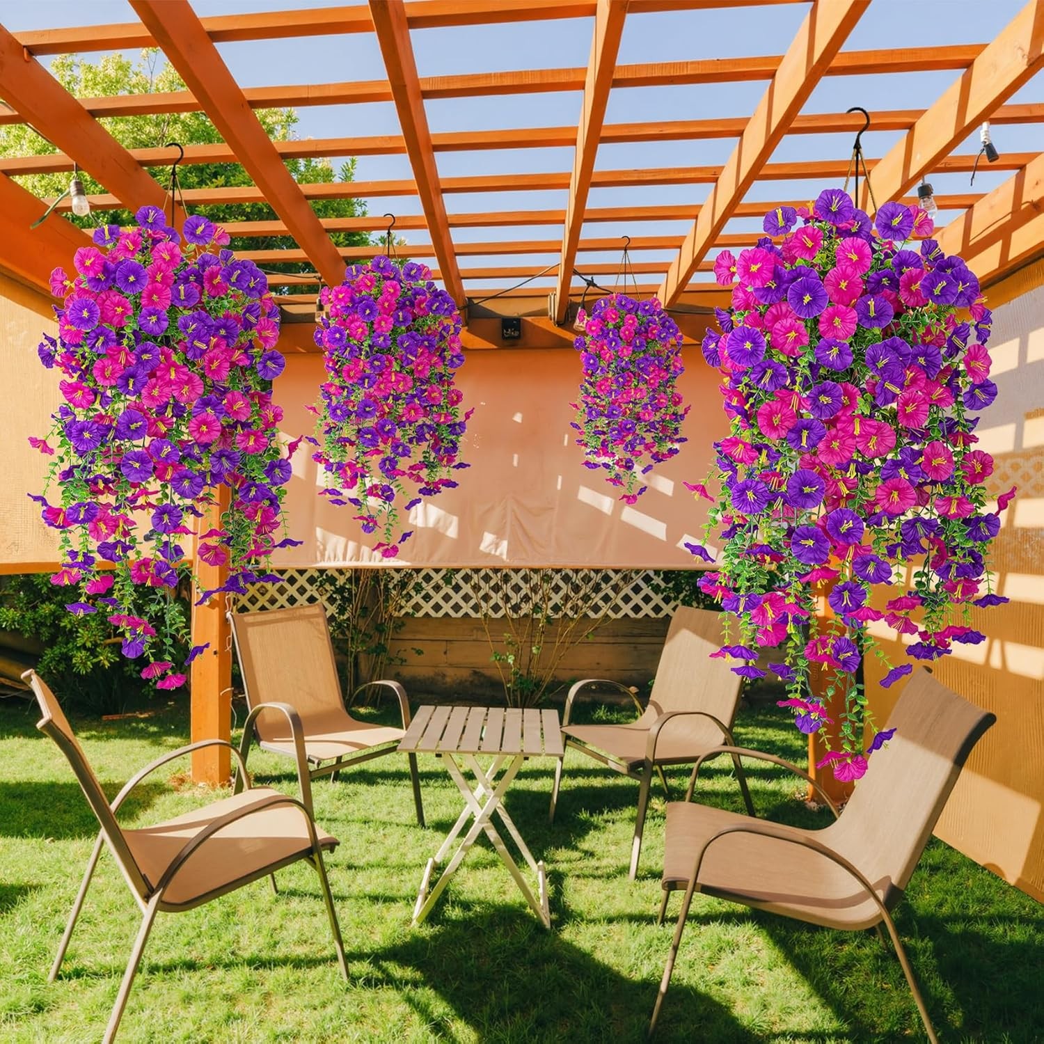 Artificial Hanging Flowers for Outdoors, 2 Packs Fake Flowers Silk Morning Glory