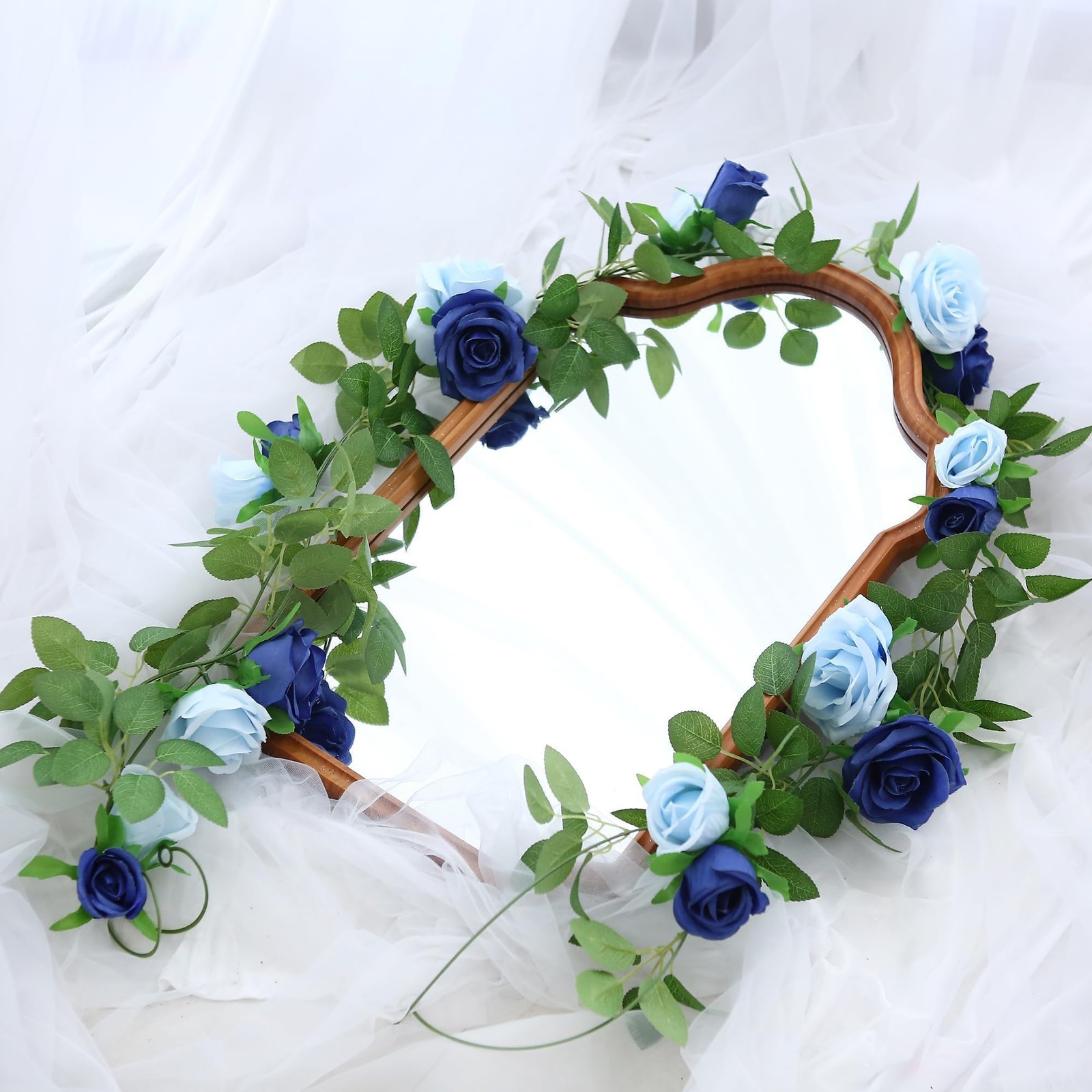 2Pack Mixed Blue Artificial Rose Flower Garland 13FT Fake Rose Vine for Table…