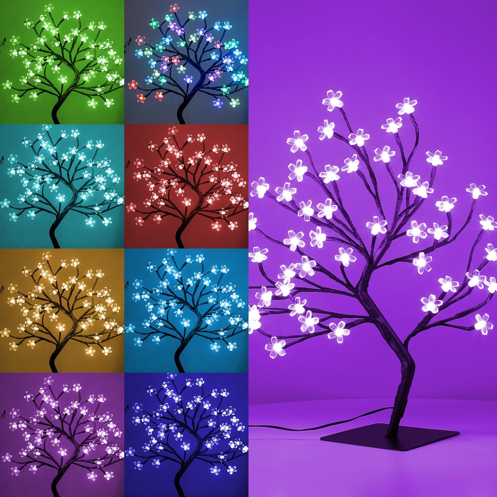 Cherry Blossom Tree Light 48 LED 16 ColorChanging 4 Modes PlugIn Night