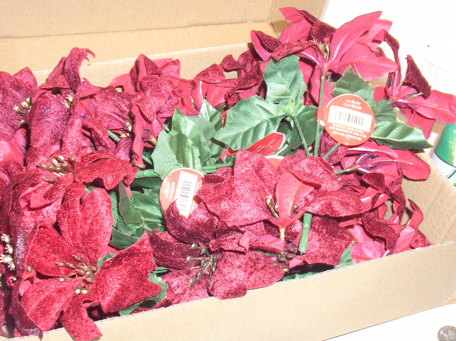 12 ASHLAND CHRISTMAS 9 INCH BURGUNDY POINSETTIA 4 STEM BUSH SILK FLOWER 756035