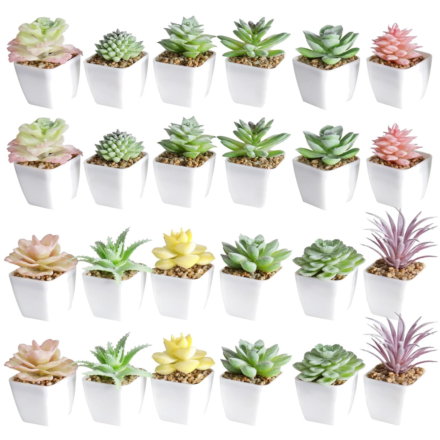 Mini Fake Succulents in Pots, Set of 24 for Office and Home