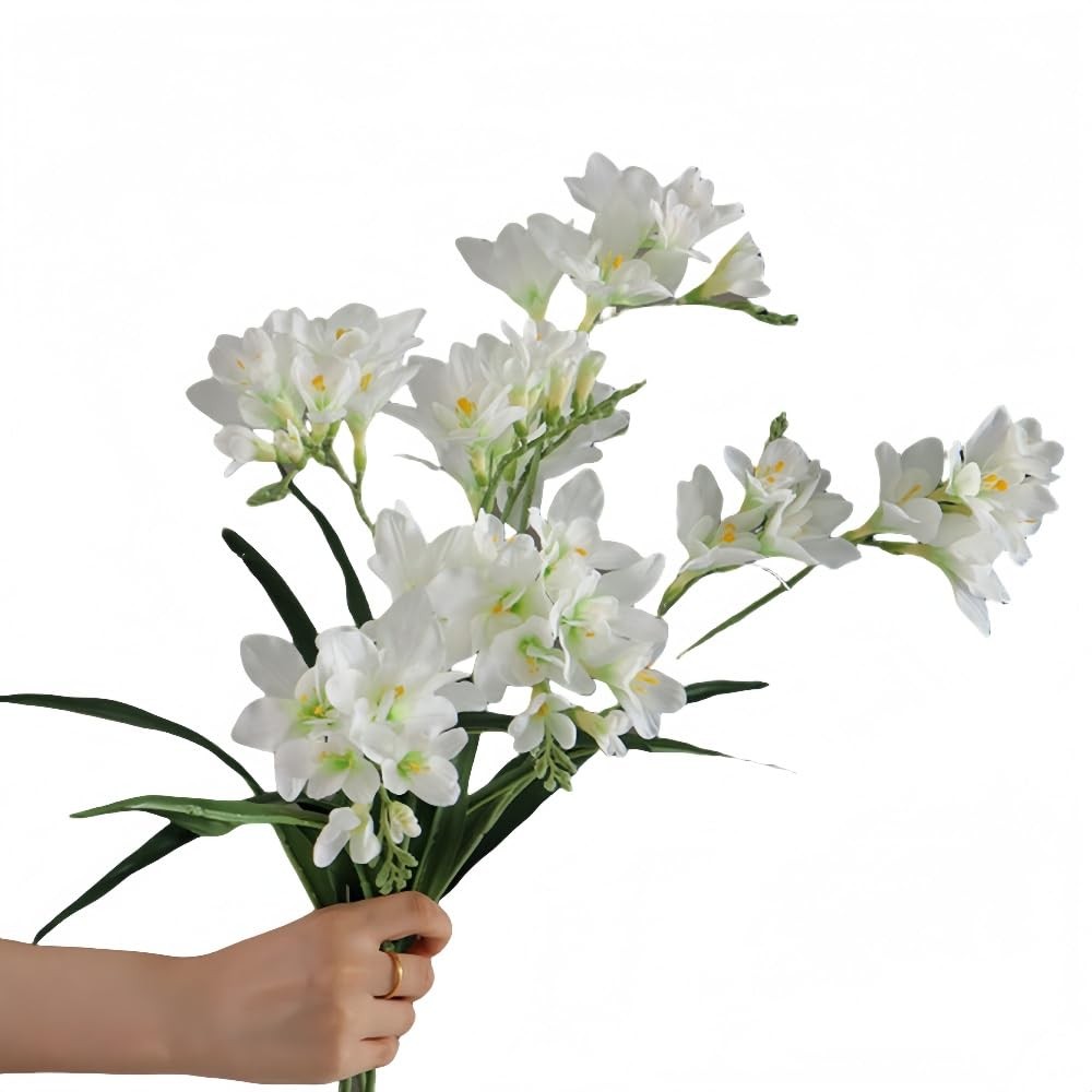 4pcs Freesias Flowers Artificial with Long Stem,24″Real Touch Dendrobium Plan…