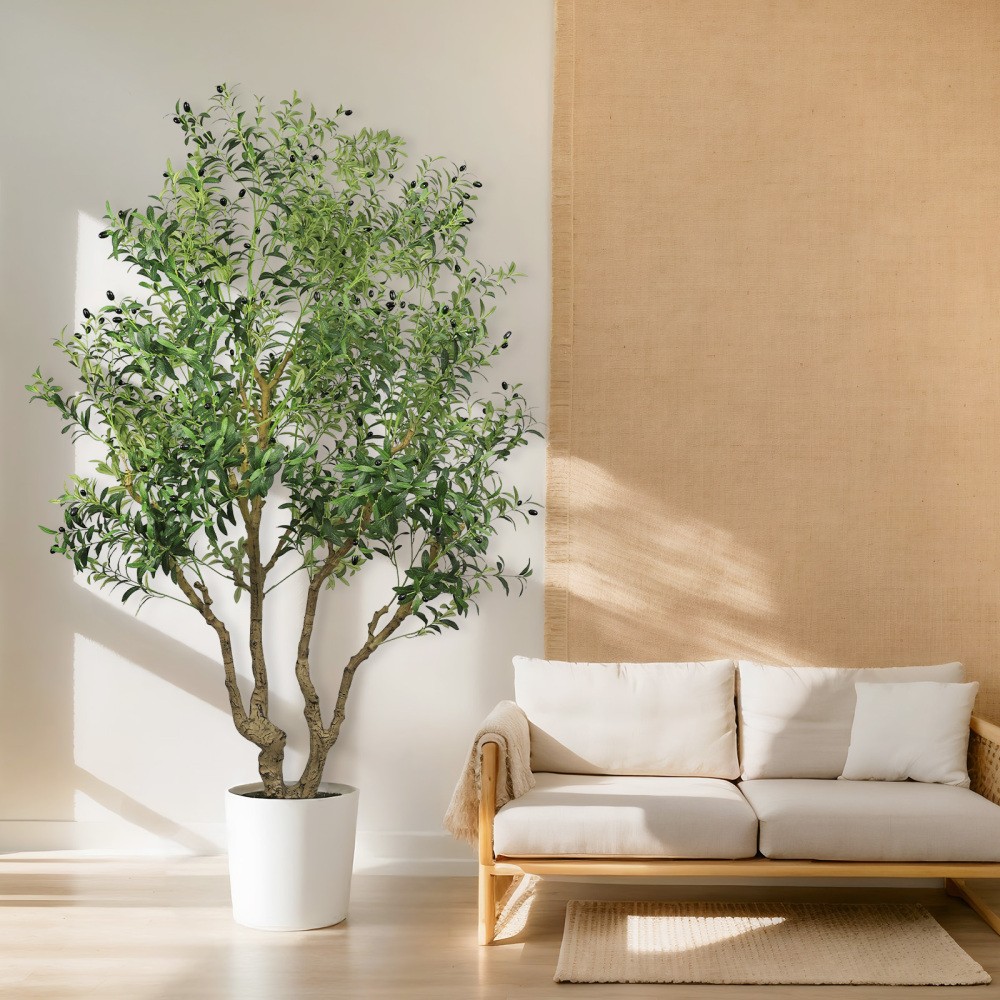 8FT Tall Artificial Olive Tree Large Faux Potted Plant Natural Trunk Lifelike
