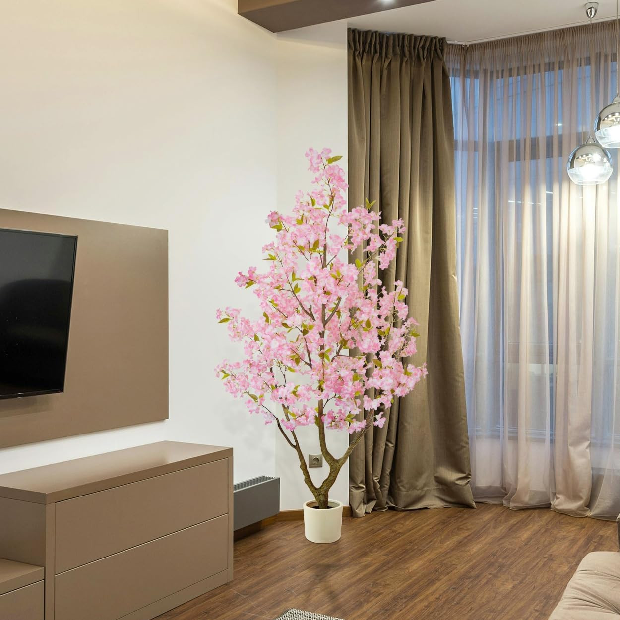 6Ft Artificial Cherry Blossom Tree in White Planter for Home & Wedding Décor