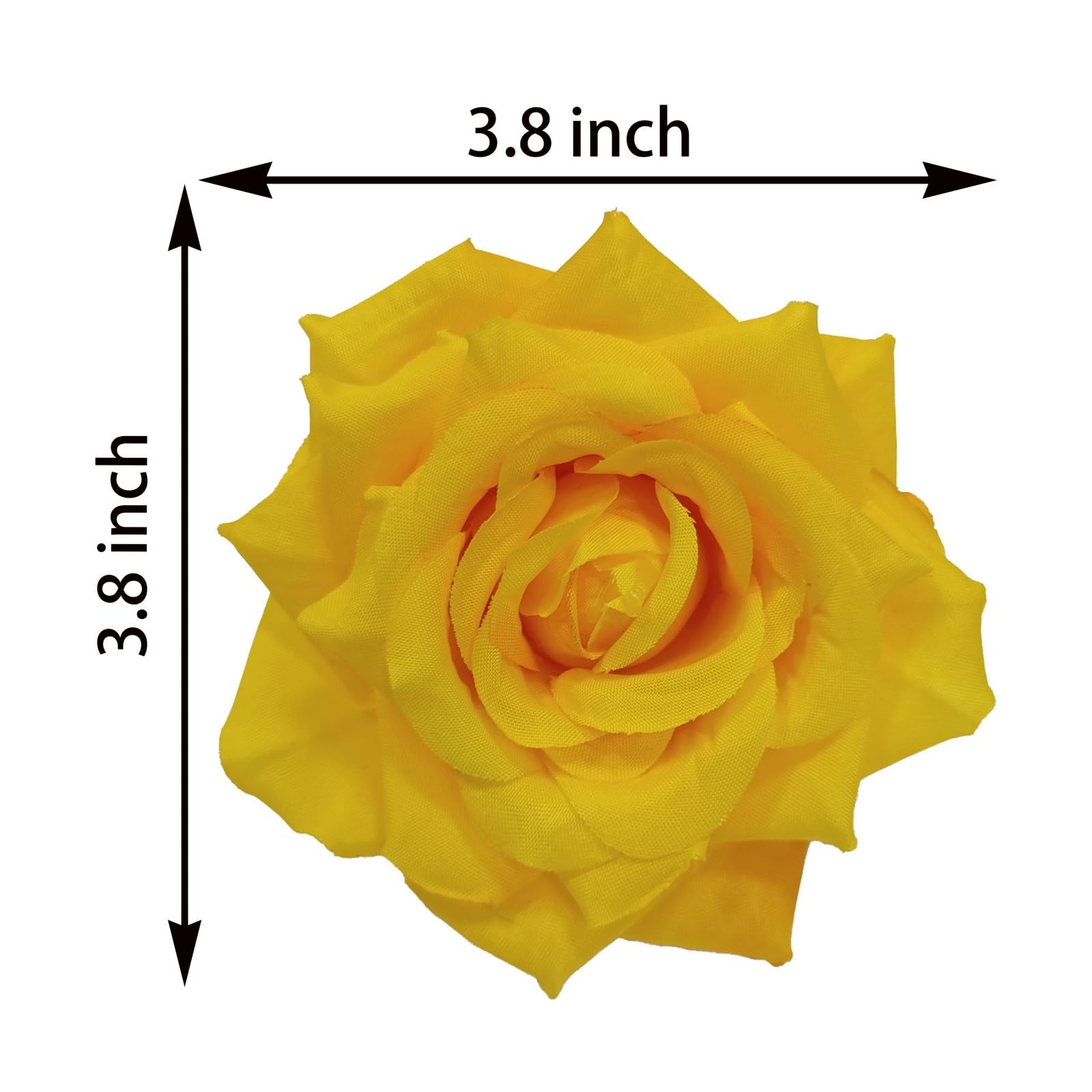 36 PCS Yellow Rose Heads Artificial Silk Flower Bulk 3.8 Inch for Crafts