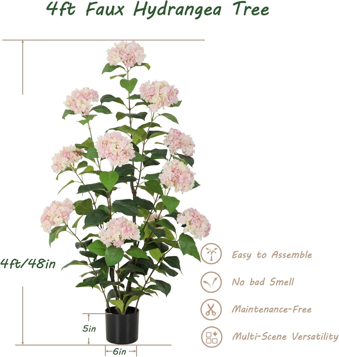 4Ft Pink Faux Hydrangea Tree – 2Pack for Porch & Living Room Decor