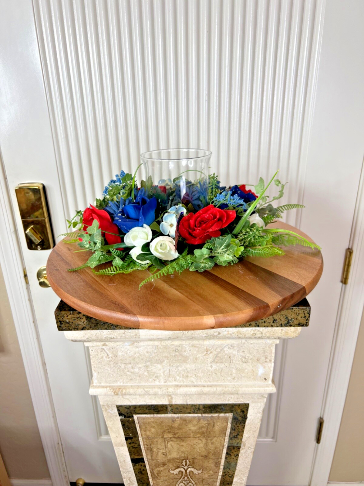 Hand-made New Patriotic Candle Wreath, Red, White, Blue Candle tabletop Decor