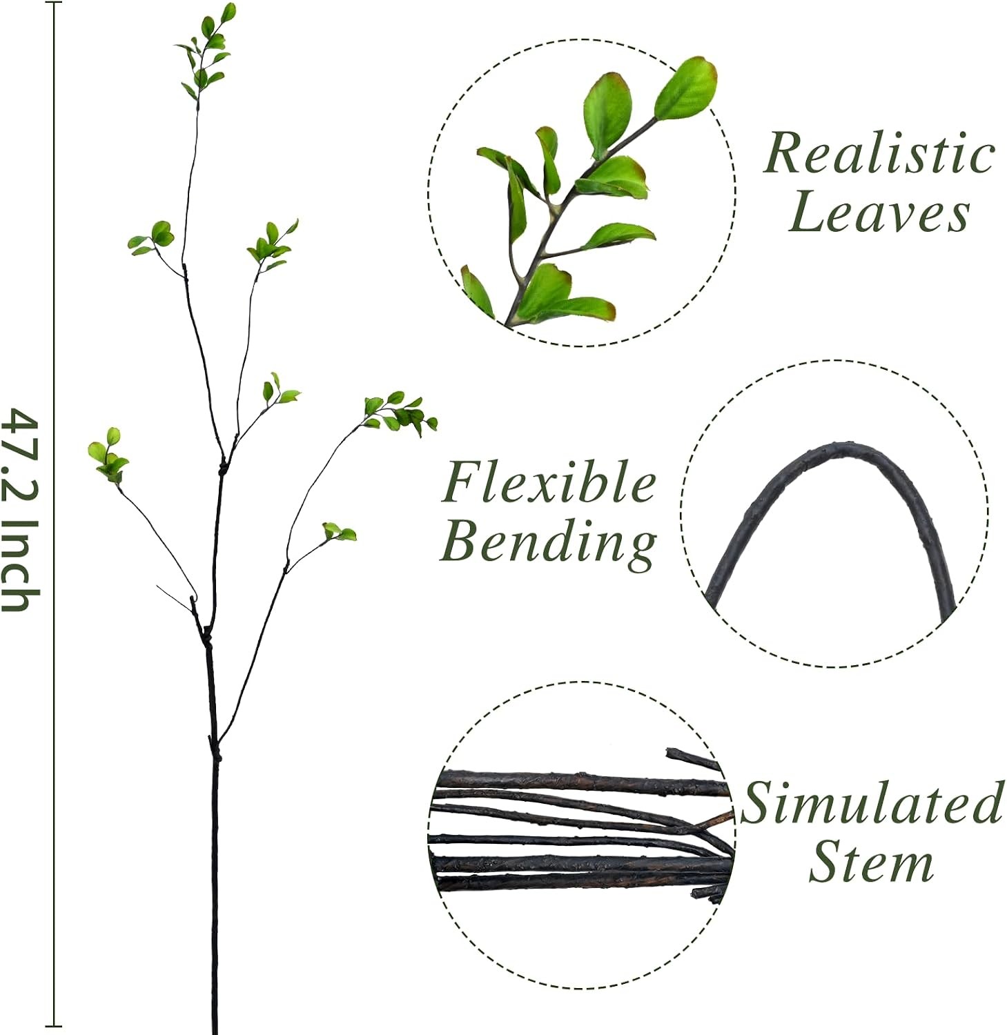 4PCS Artificial Ficus Branches for Vase, Faux Greenery Stems for Vase Filler,