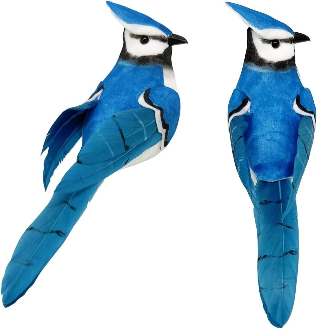6PCS Clip On Artificial Birds Realistic Blue Jay 5.5Inch Foam Feather Bird fo…