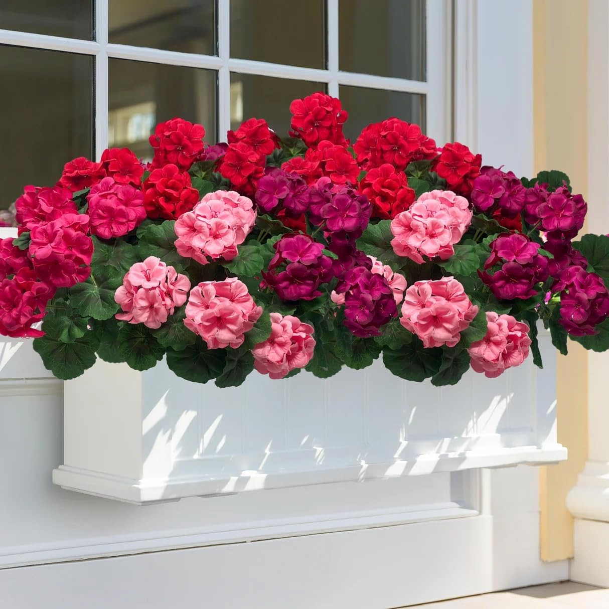 Artificial Geraniums Silk Flowers Fake Plants for Outdoor Outside, UV Resistant