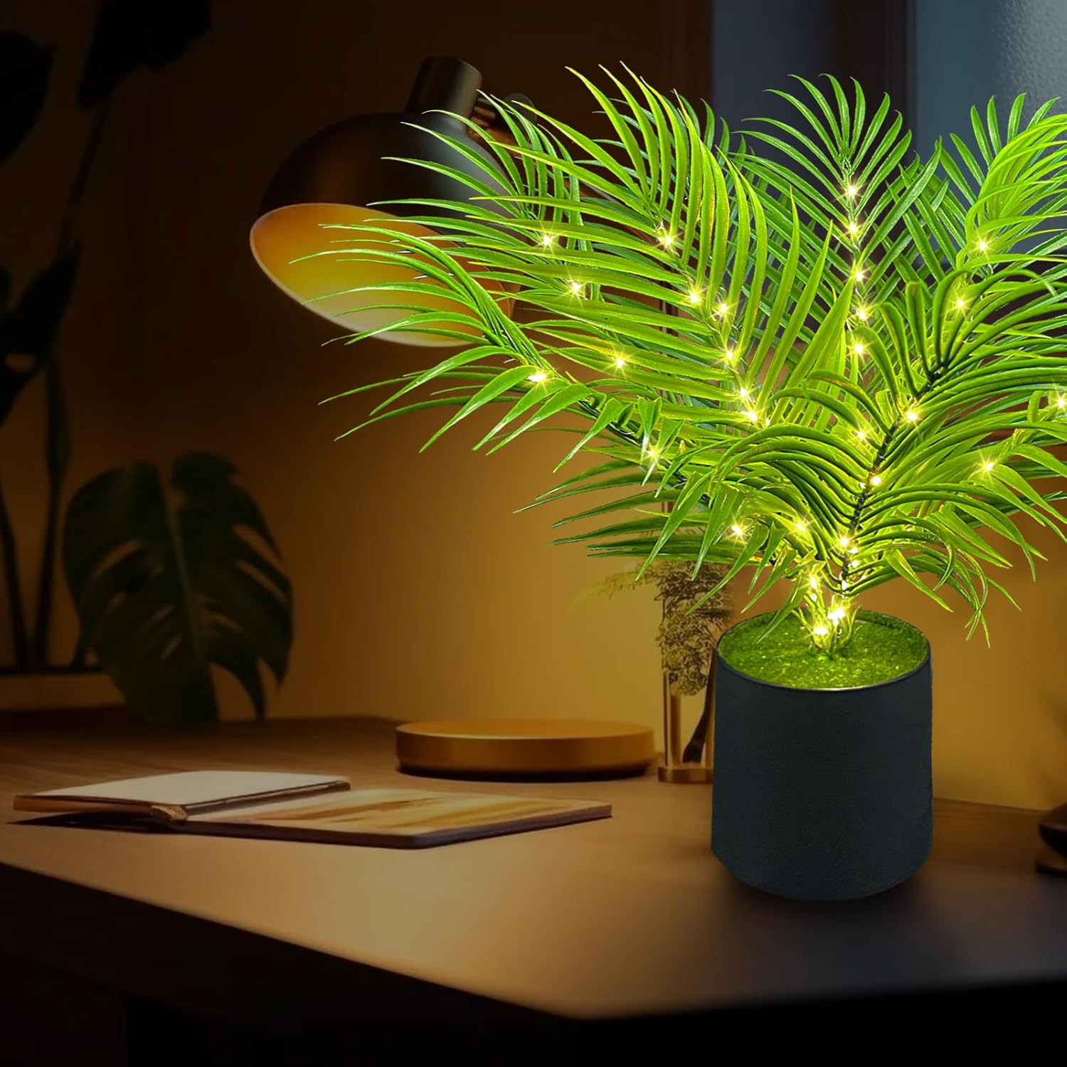 20” LED Areca Palm Tree Faux Plant with Lights – USB & Battery Box Powered – Ar