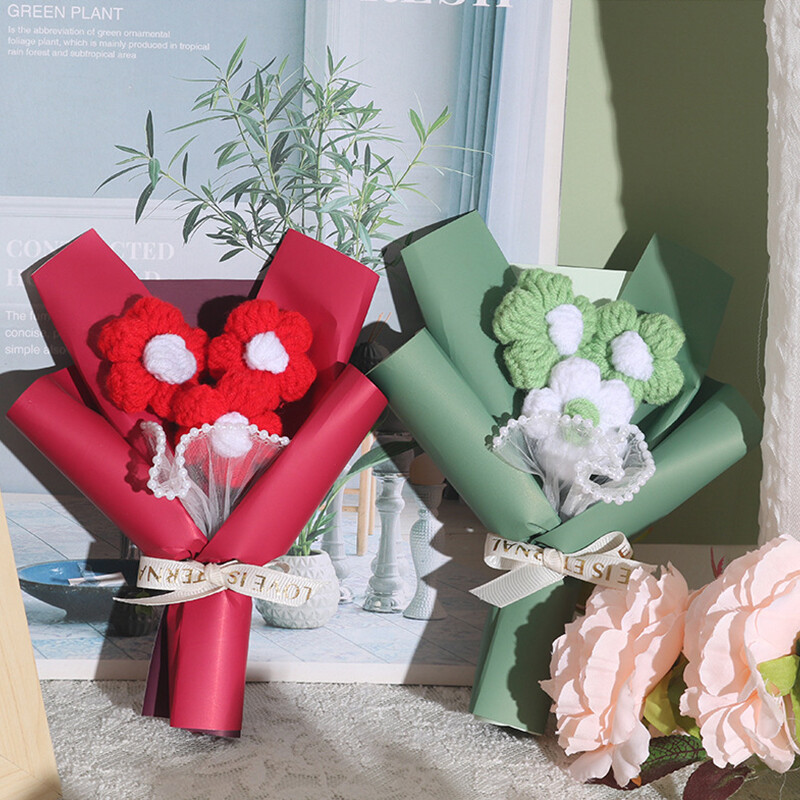 Wedding Handheld Small Bouquet Handmade Crochet Puff Flower Decor Bouquet Party