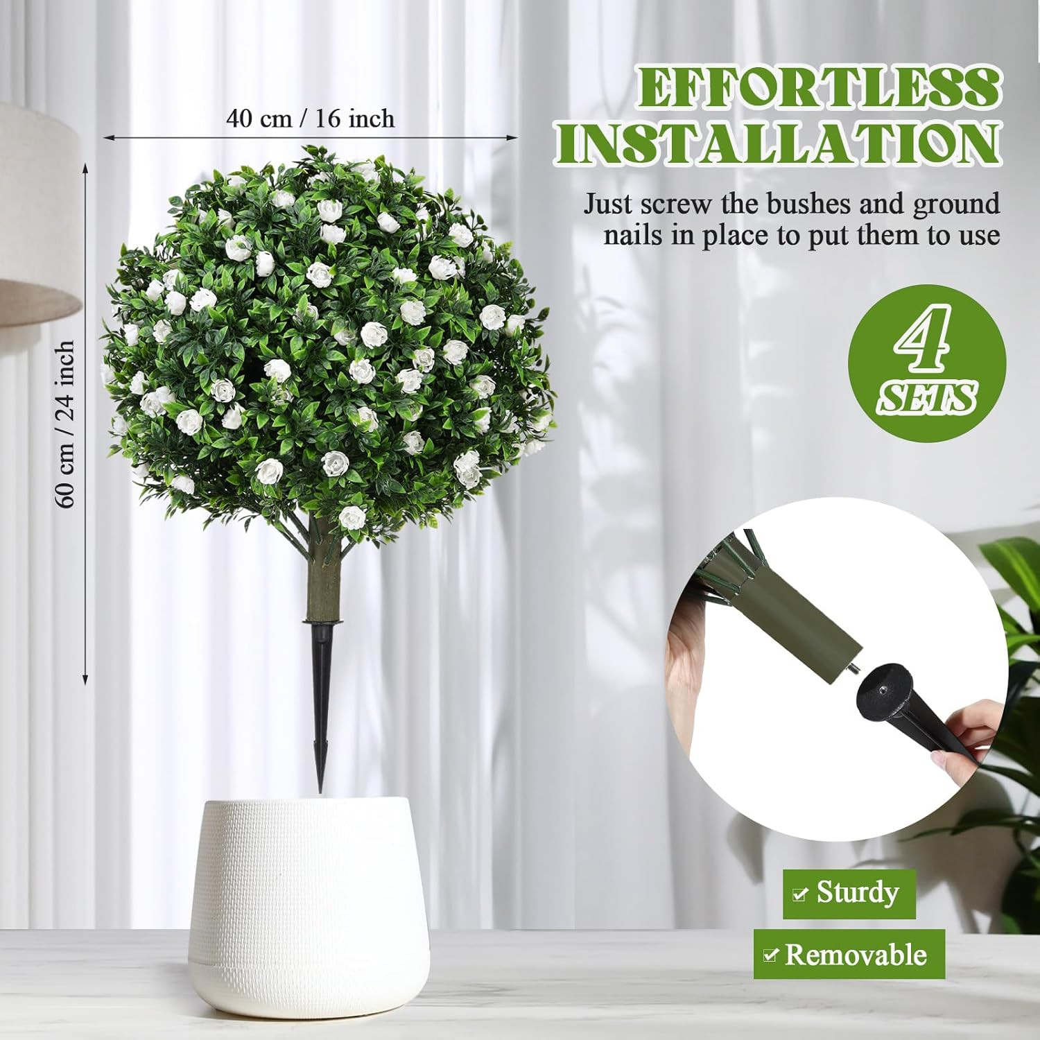 Set of 4 UV Resistant 24″ Faux Topiary Ball Trees for Outdoor Decor