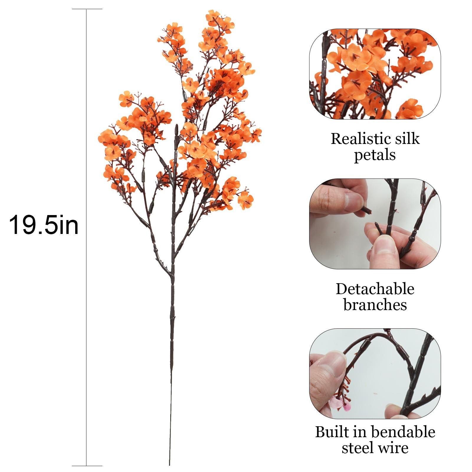 Orange Cherry Blossom Branches Artificial Flowers for Vase,10 Bundles Babys B…