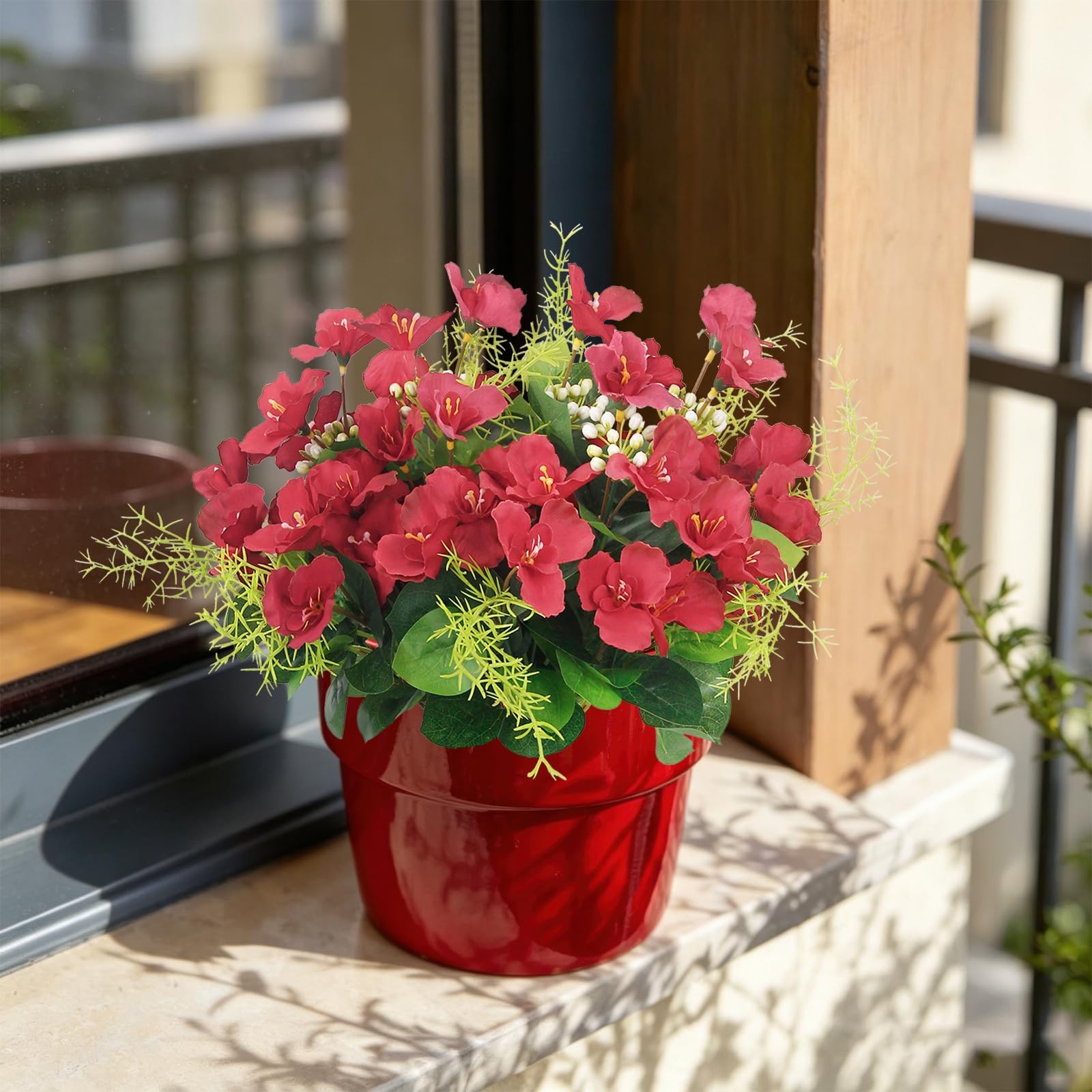 Artificial Hibiscus Flowers for Outdoors Spring Summer Decor 5 Bundles Red Fa…