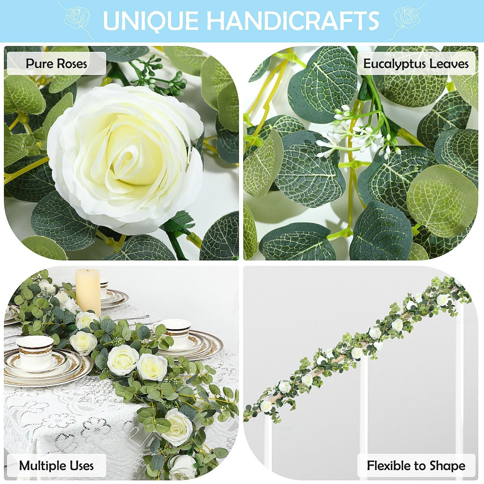6 Pcs Wedding Garland Artificial Eucalyptus Garland Faux Flowers 5.91 ft Rose…