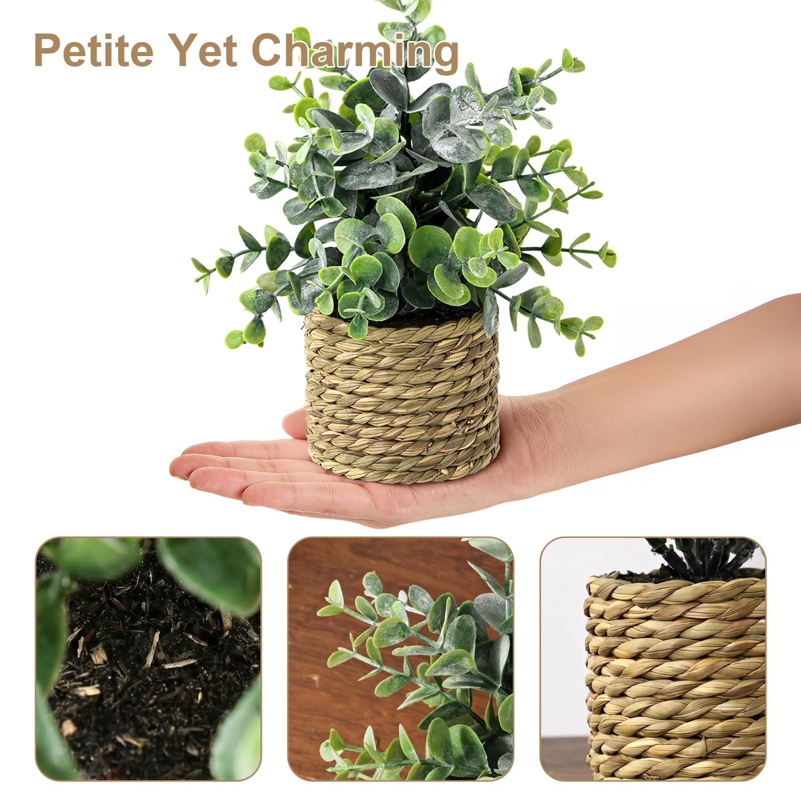 Small Fake Plants, 4 Pack Artificial Plants in Handwoven Seagrass Baskets