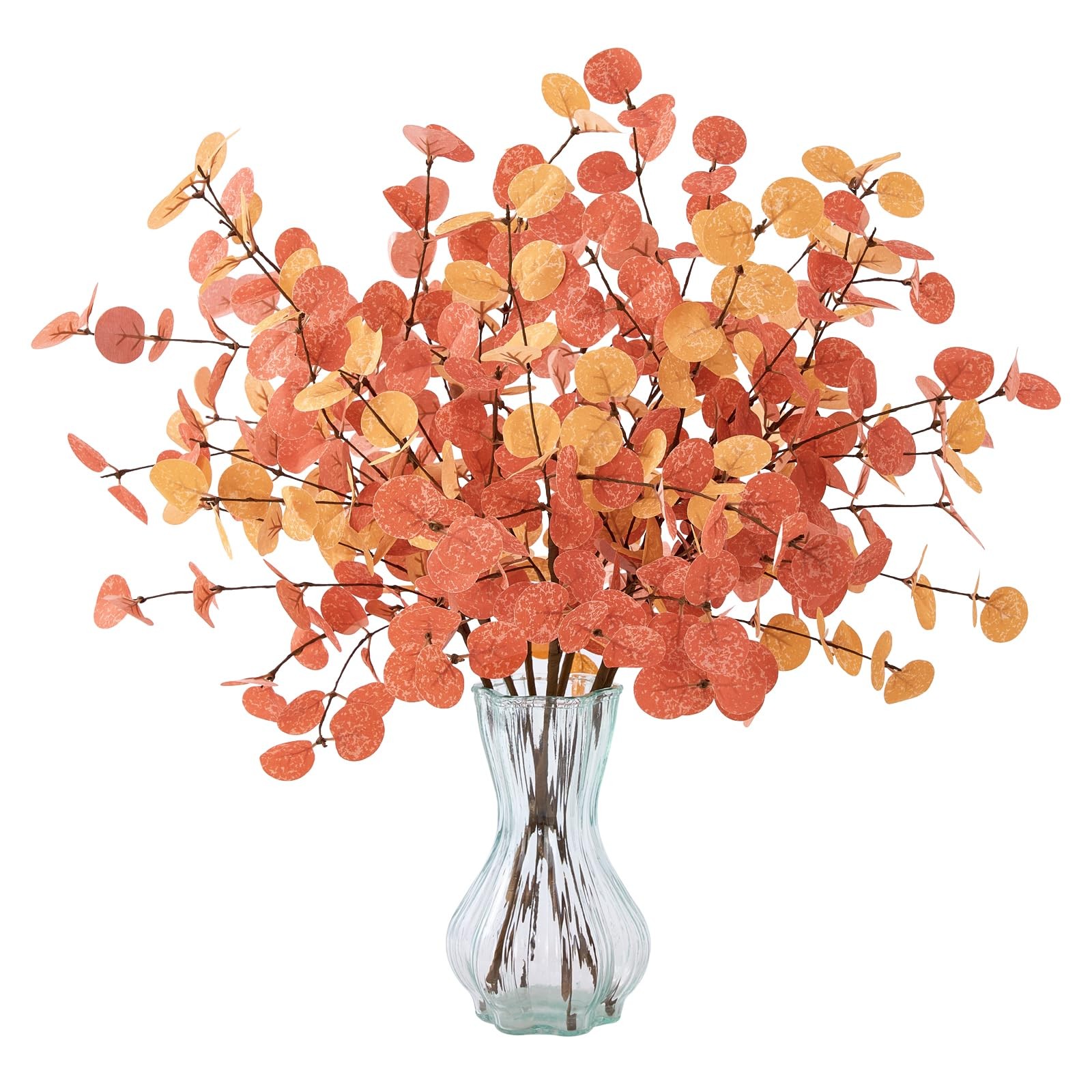 6 PCS Orange Artificial Fall Flowers Stems Autumn Decor, Fake Eucalyptus Leav…