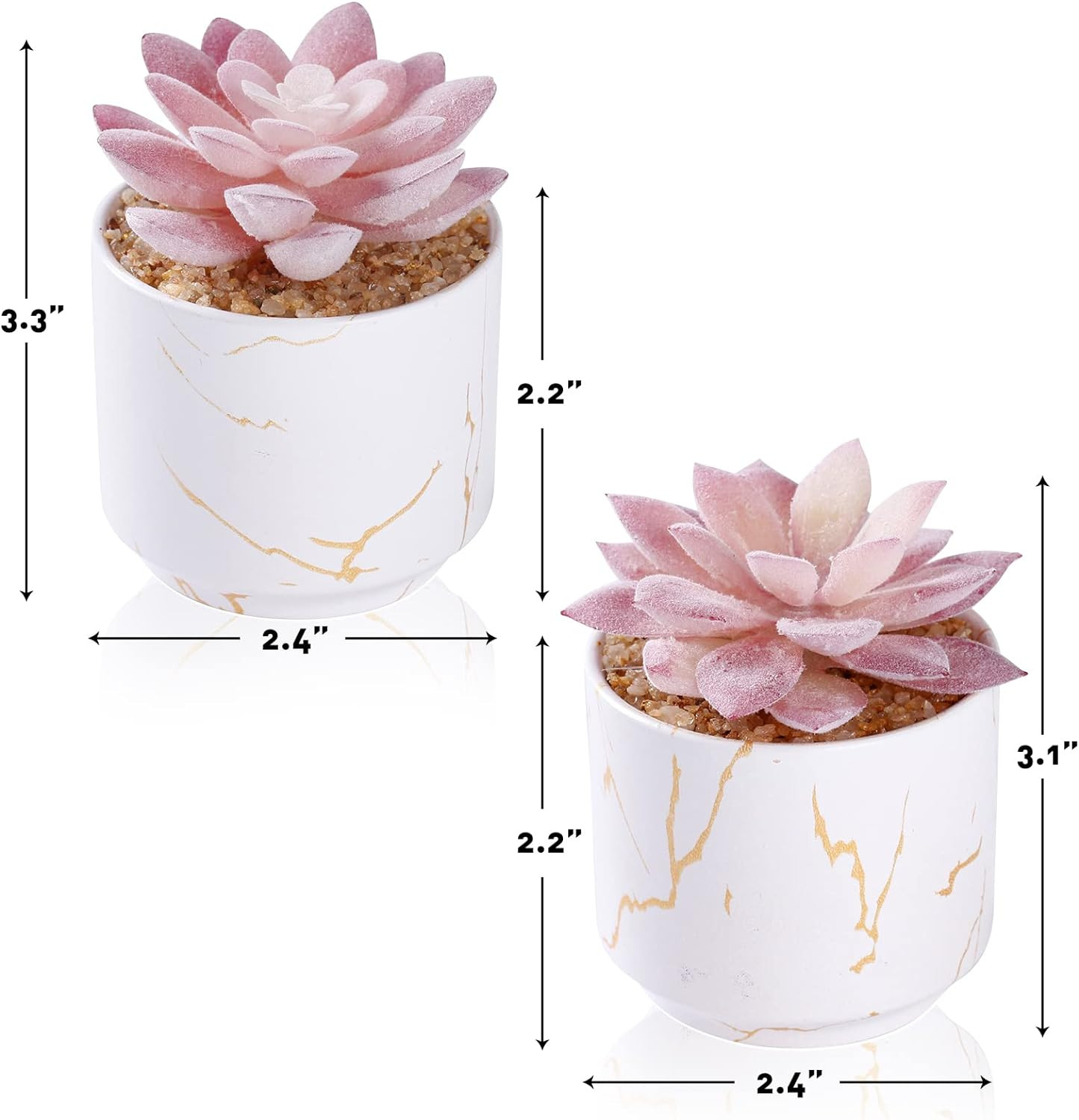 Artificial Plants and Succulents in 2 White Ceramic Pots,Small Fake Plants for O