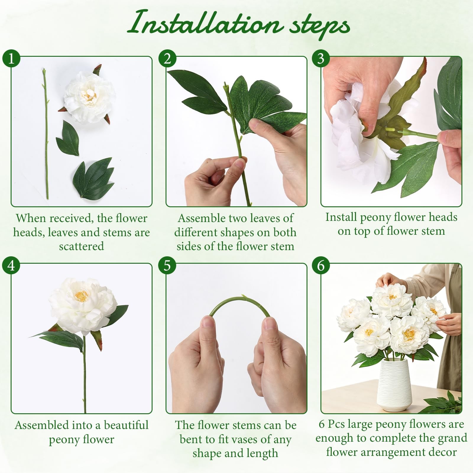Fake Flowers White Peonies 16 Inch 6 PCS Bulk White Peony Artificial Flower S…