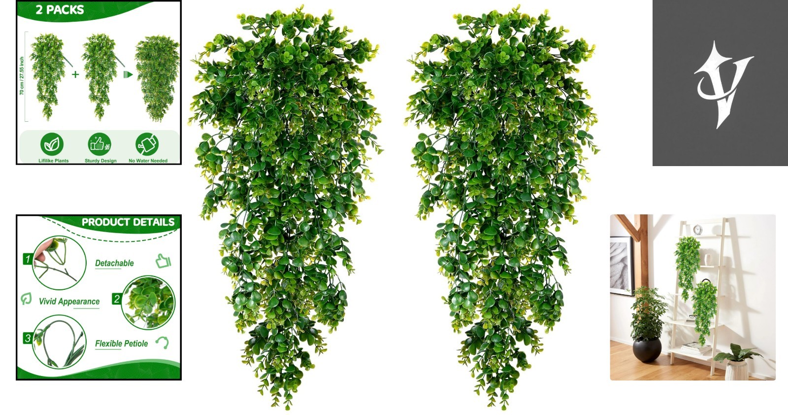 Versatile 2pcs Artificial Eucalyptus Vines for -Round Home & Garden Decor