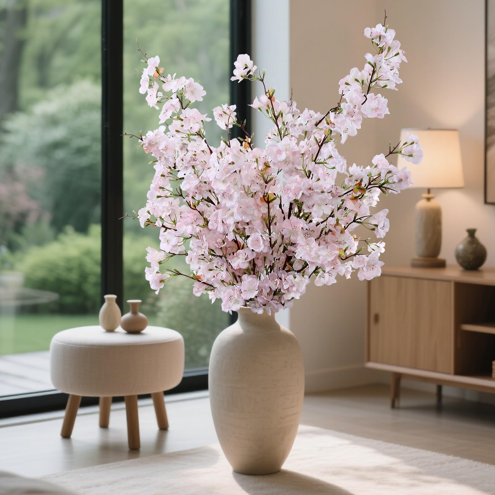 4pcs Silk Cherry Blossom Branches Artificial Flowers for Spring Tall Vase Dec…