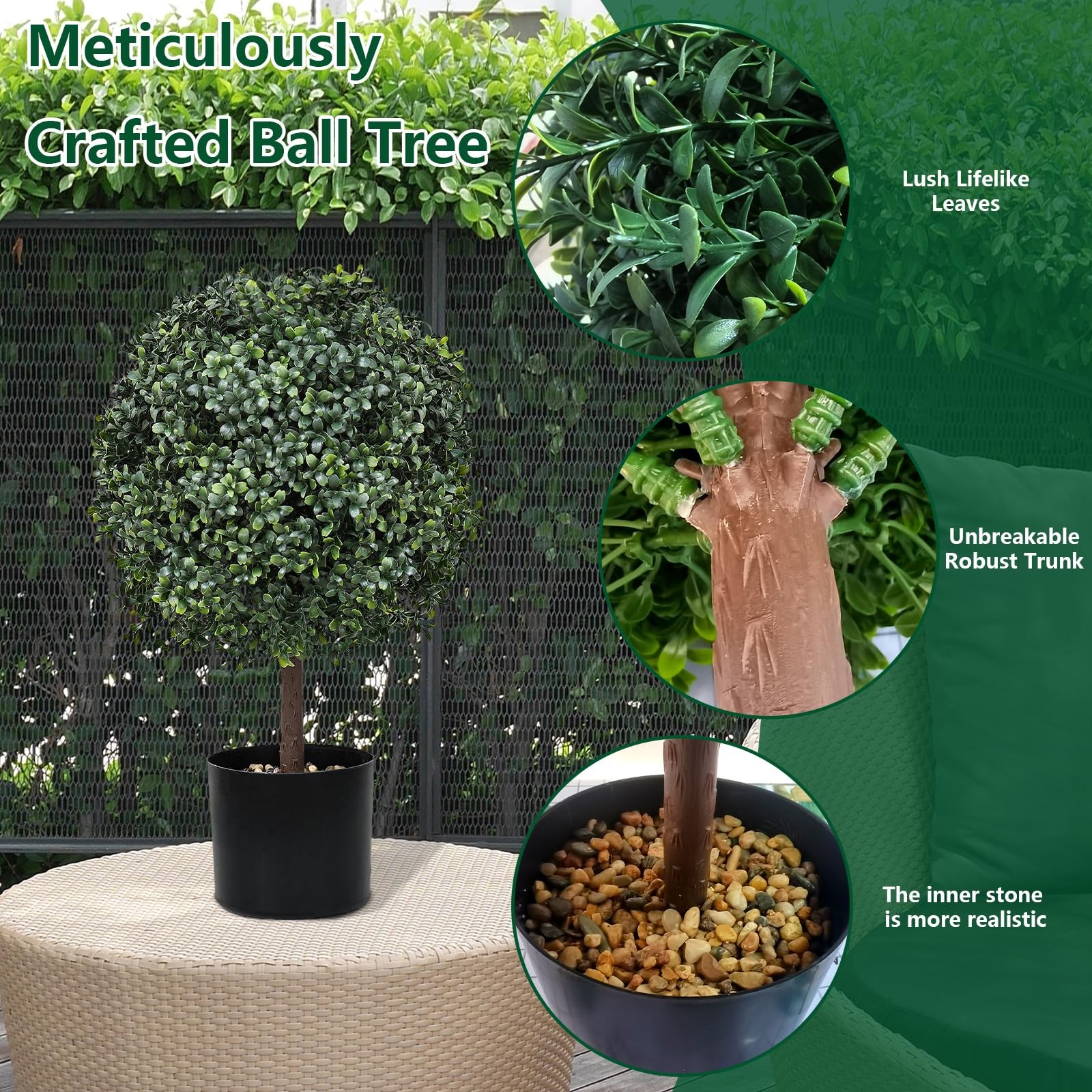 2 Pack Faux Boxwood Plants Outdoor (22″ T,13″ D) – Artificial Boxwood Ball To…