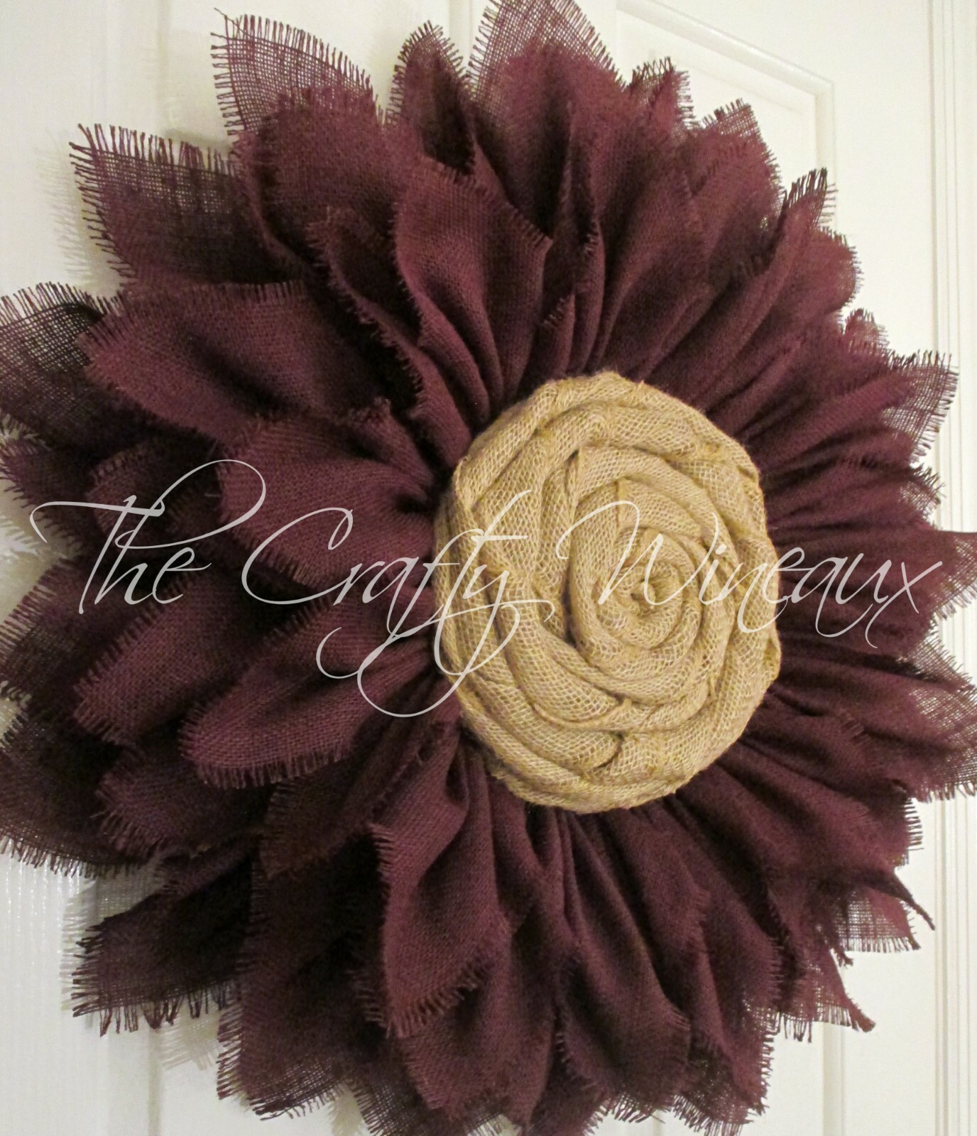 The Crafty Wineaux – Extra Thick 25″ Rich Red Wine Burlap Sunflower Wreath